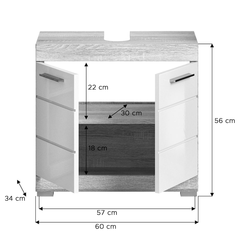 INOSIGN Waschbeckenunterschrank »Siena«, (1 St.), Badmöbel Badschrank, 2 Türen, Breite 60 cm
