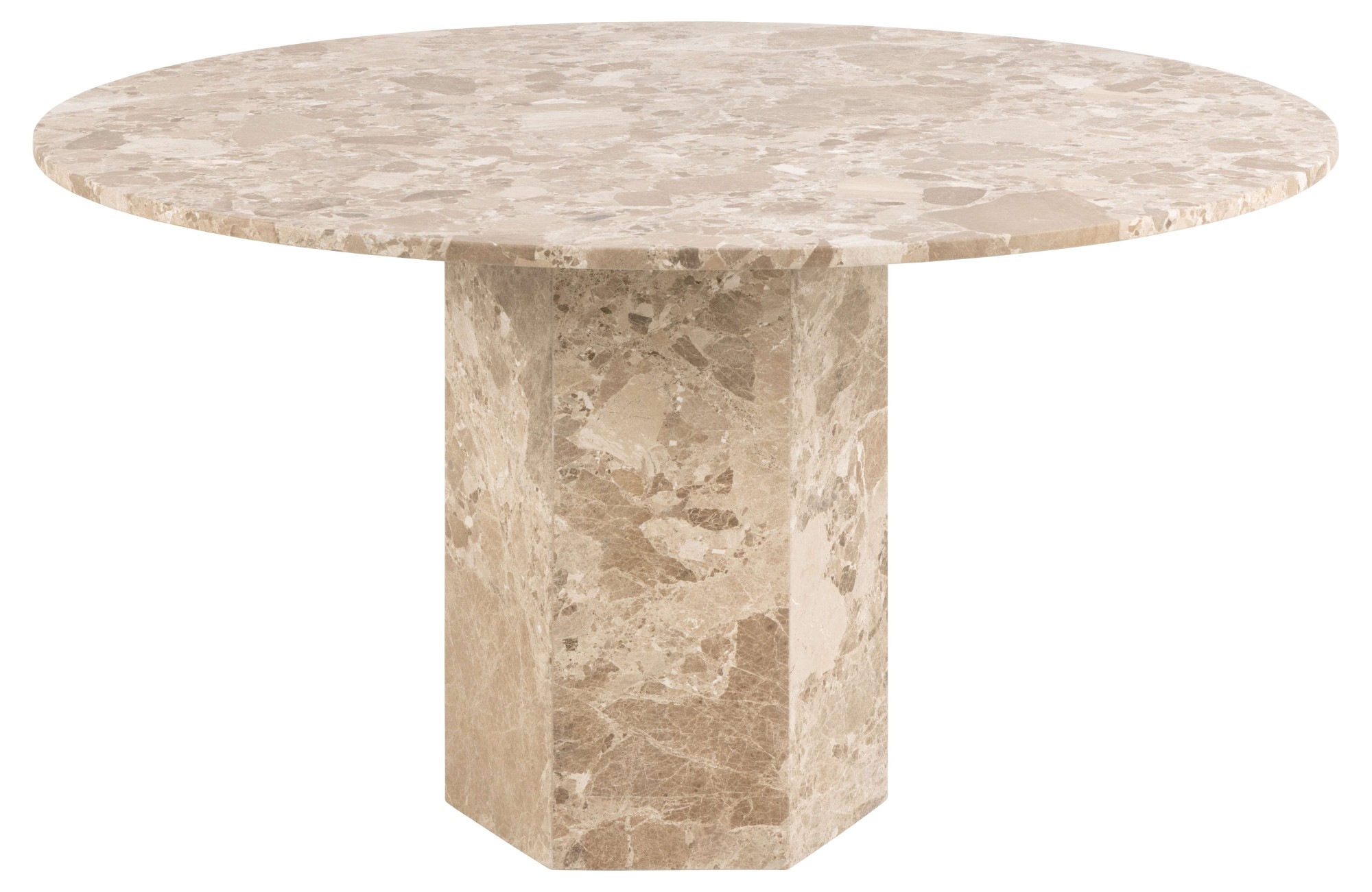 ACTONA GROUP Esstisch "Naxos aus einzigartigem Marmor, stillvolles und dänisches Design" robuster sechseckige Sockel, unikat, runder Esstisch, Ø130x75cm