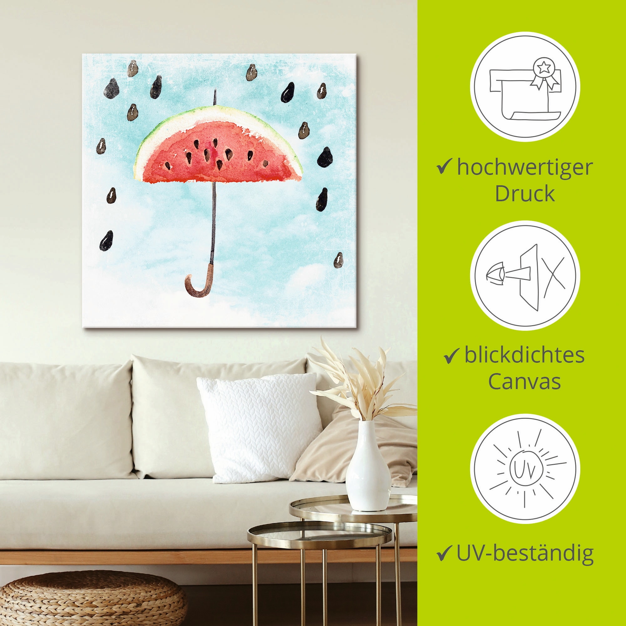 Artland Leinwandbild »Sommer Melonen Regen«, Lebensmittel, (1 St.), auf Keilrahmen gespannt