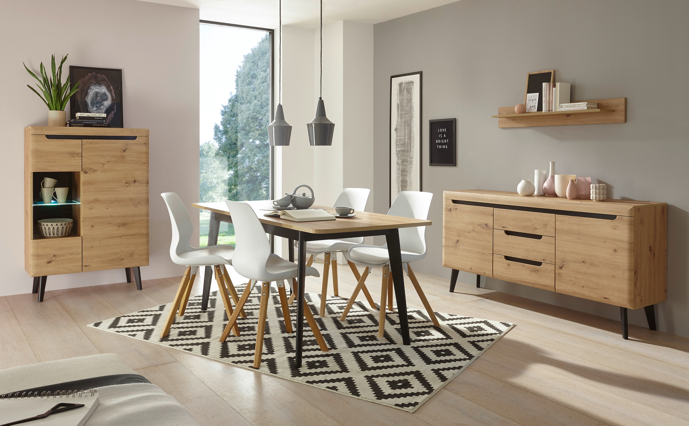INOSIGN Sideboard »Torge, Anrichte, Kommode, Schubladenschrank«, (1 St.), abgeschrägte Füsse, drei Farben, Scandi Design, 160 cm breit