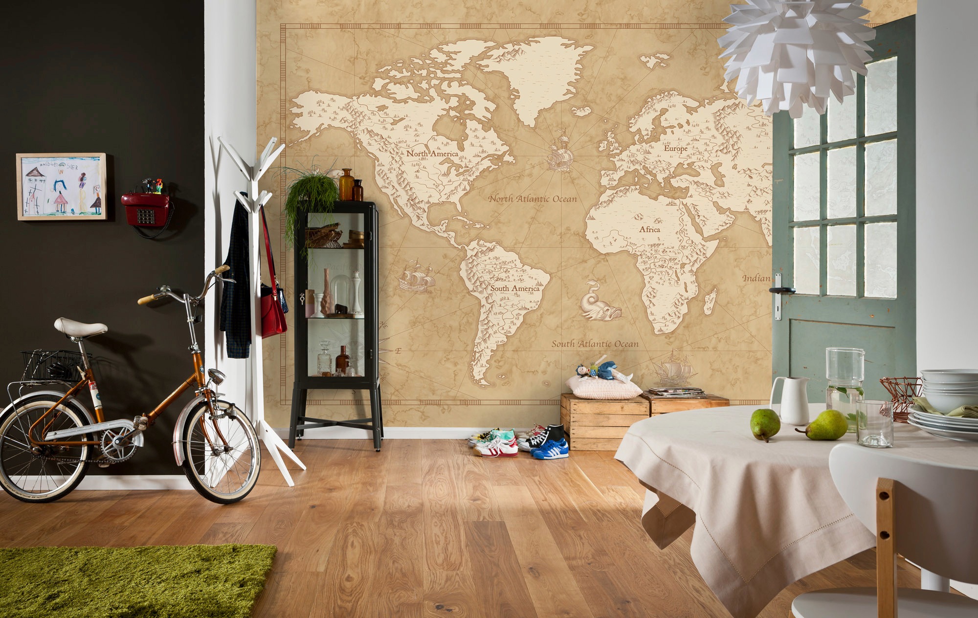 Komar Vliestapete »Digitaldruck Vlies - Vintage World Map - Grösse 500 x 280 cm«, bedruckt, Kinderzimmer
