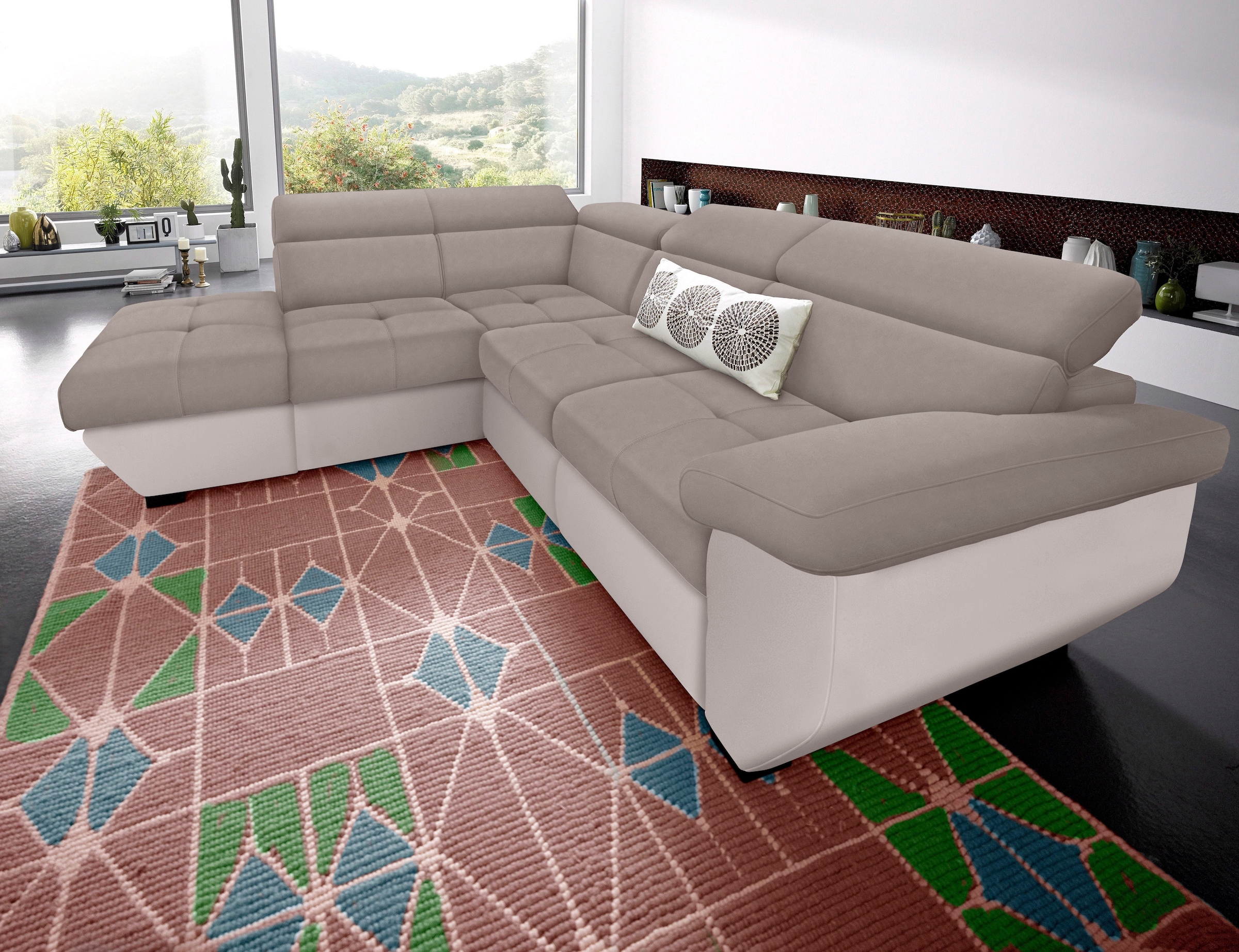 COTTA Polstergarnitur »Speedway L-Form«, (Set), Set bestehend aus: Ecksofa mit Kopfteilverstellung & Hocker