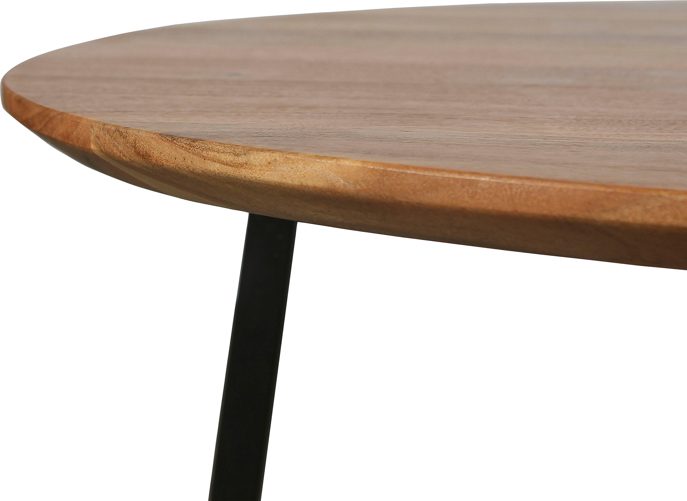 byLIVING Couchtisch »Alina«, mit massiver Akazien - Platte und schwarzem Metallgestell, rund 80cm.