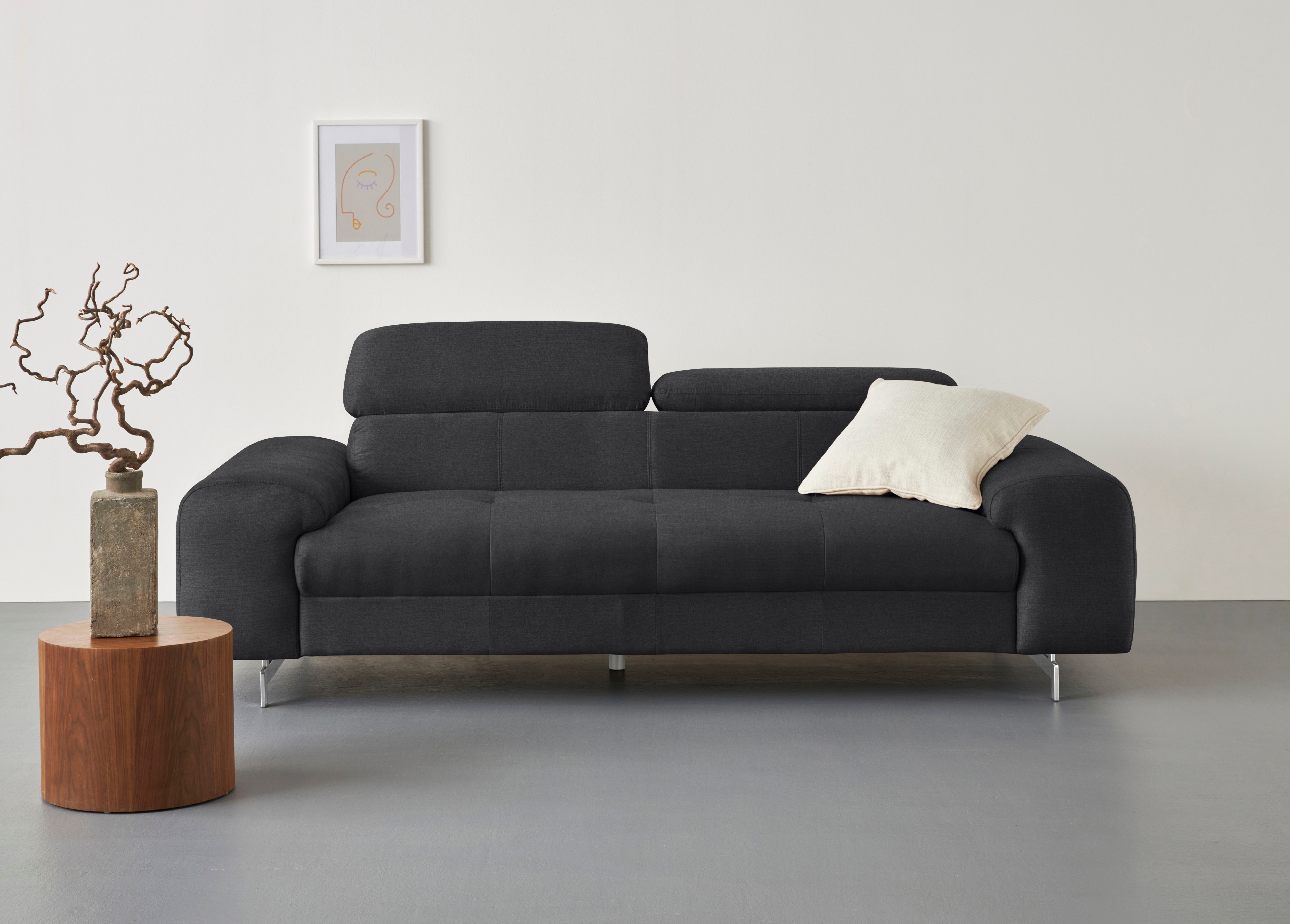 COTTA 3-Sitzer "Chef" Big-Sofa mit Kopfteilverstellung, edle Metallkufen