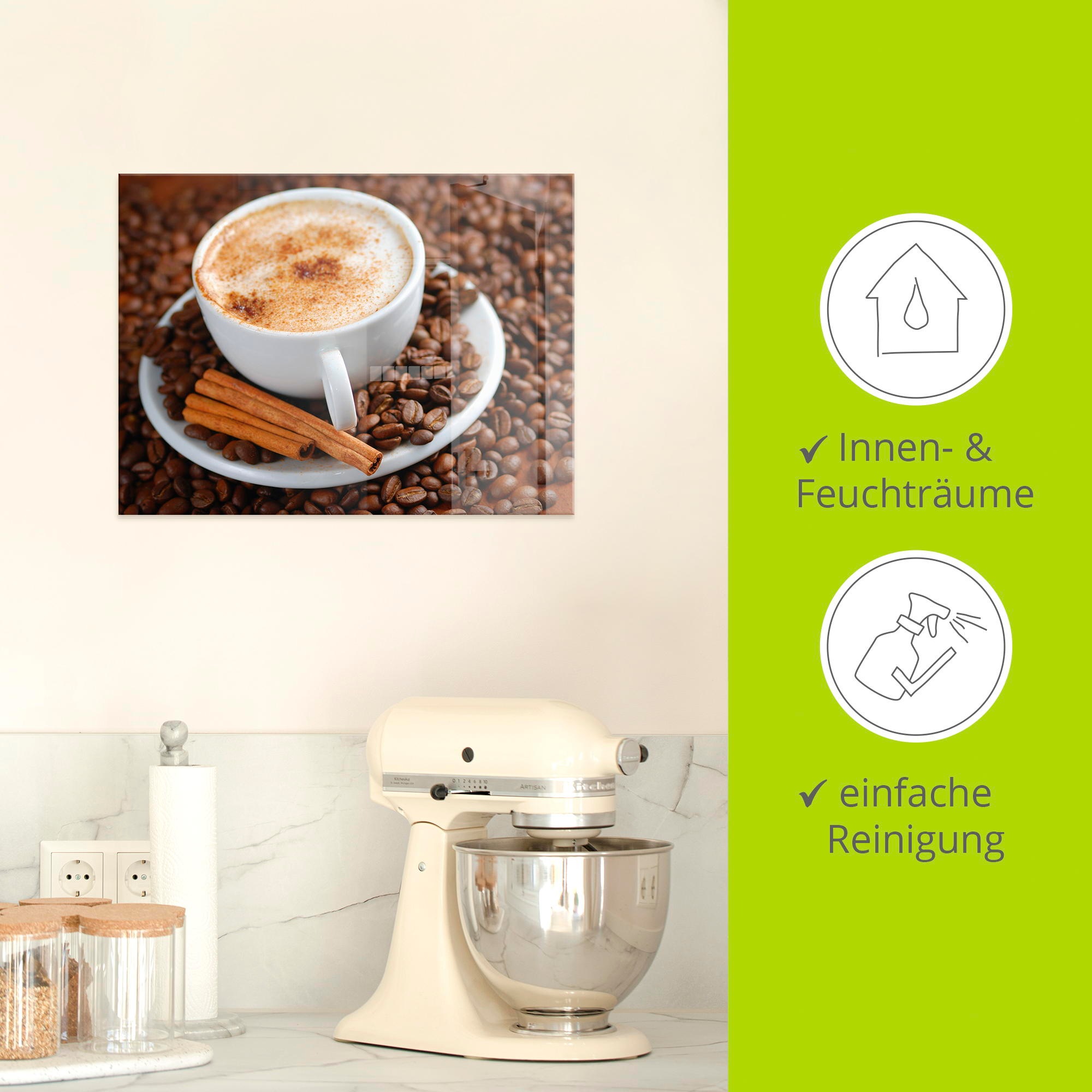 Artland Glasbild »Cappuccino - Kaffee«, Getränke, (1 St.), in verschiedenen Grössen