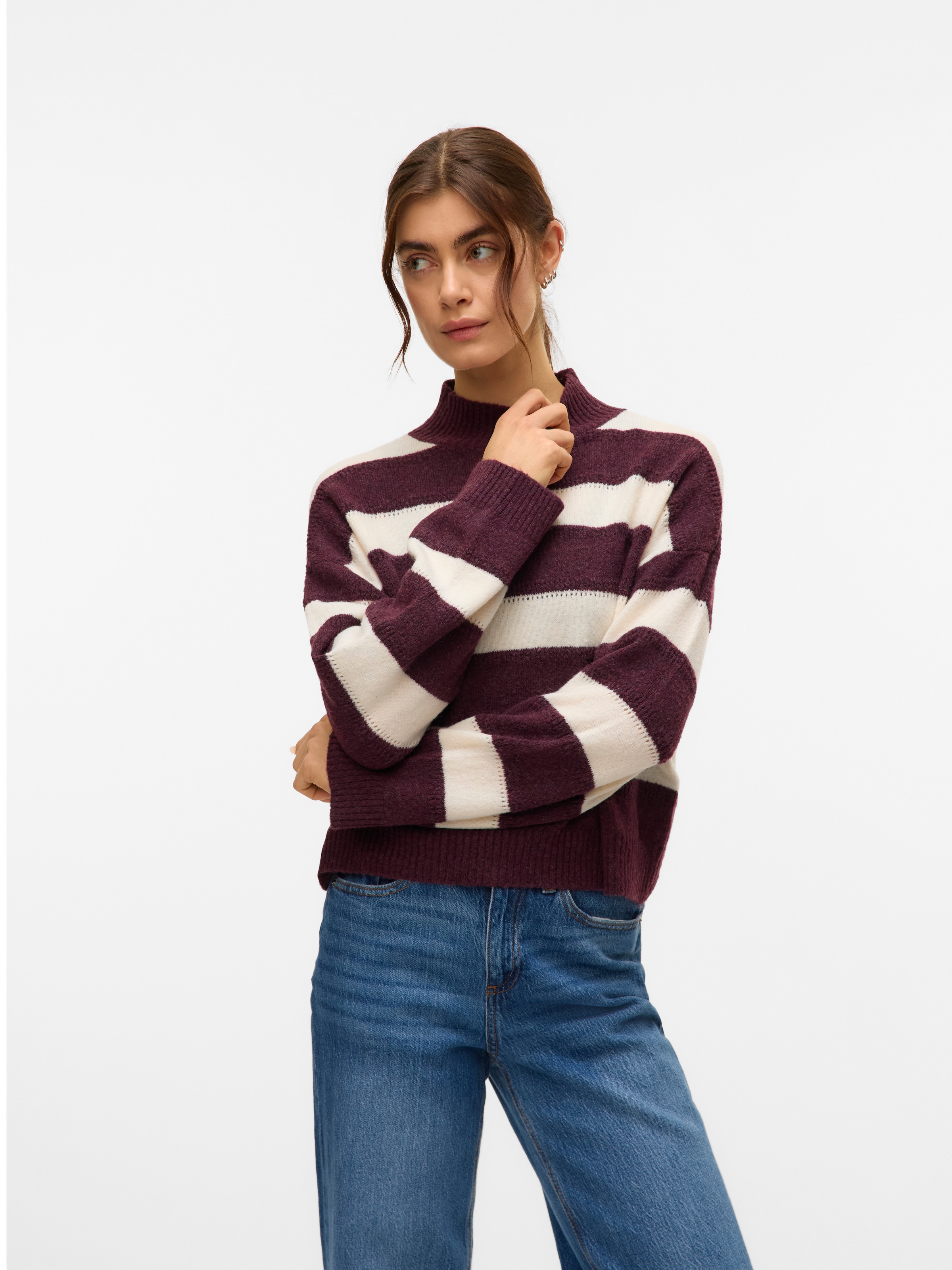 Vero Moda Strickpullover "VMINEZ LS HIGHNECK SHORT PULLOVER BOO"