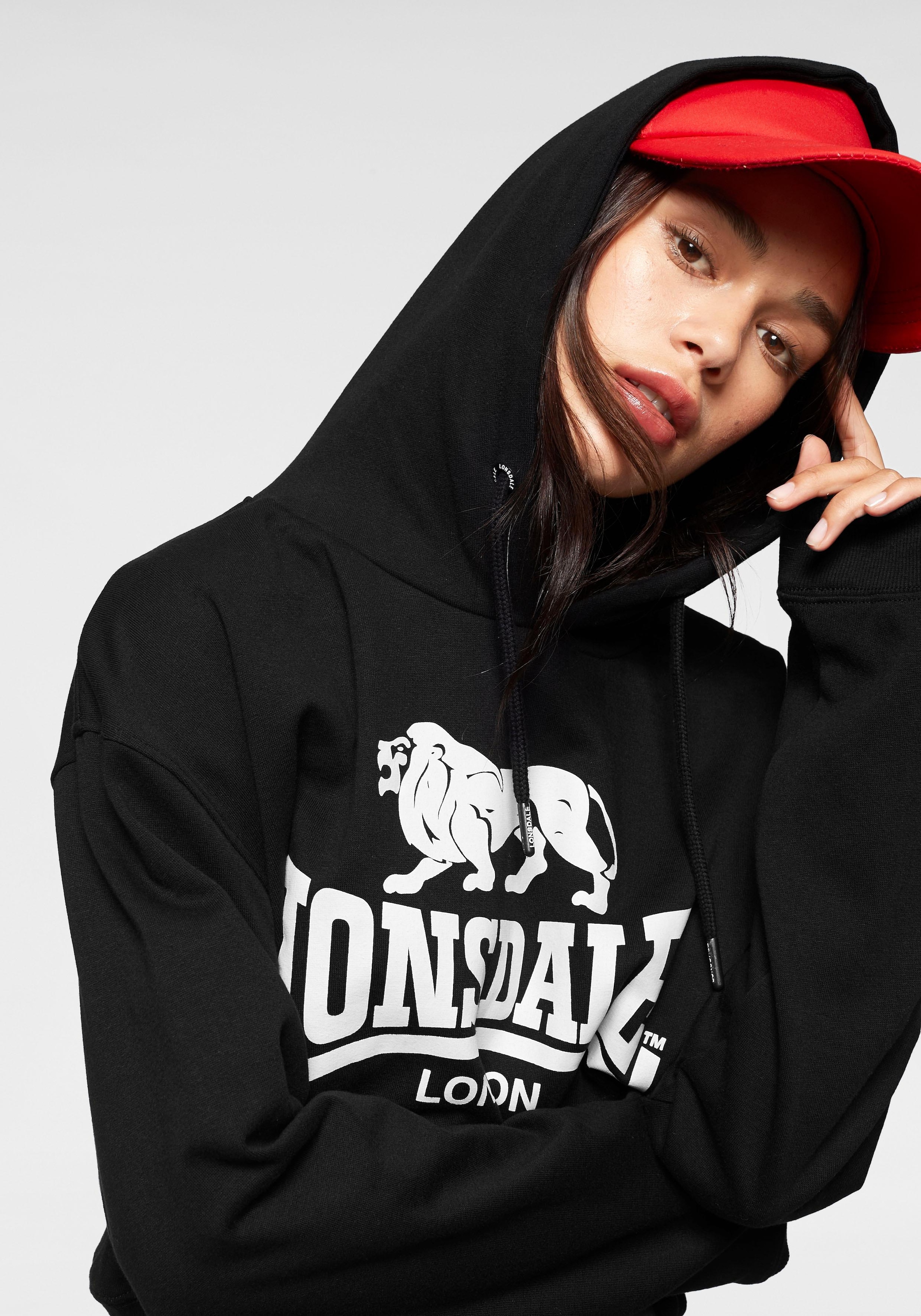 Lonsdale Kapuzensweatshirt Crop Top ROXETH, Weiche Rippbündchen, Logodruck,  Logoflaglabel