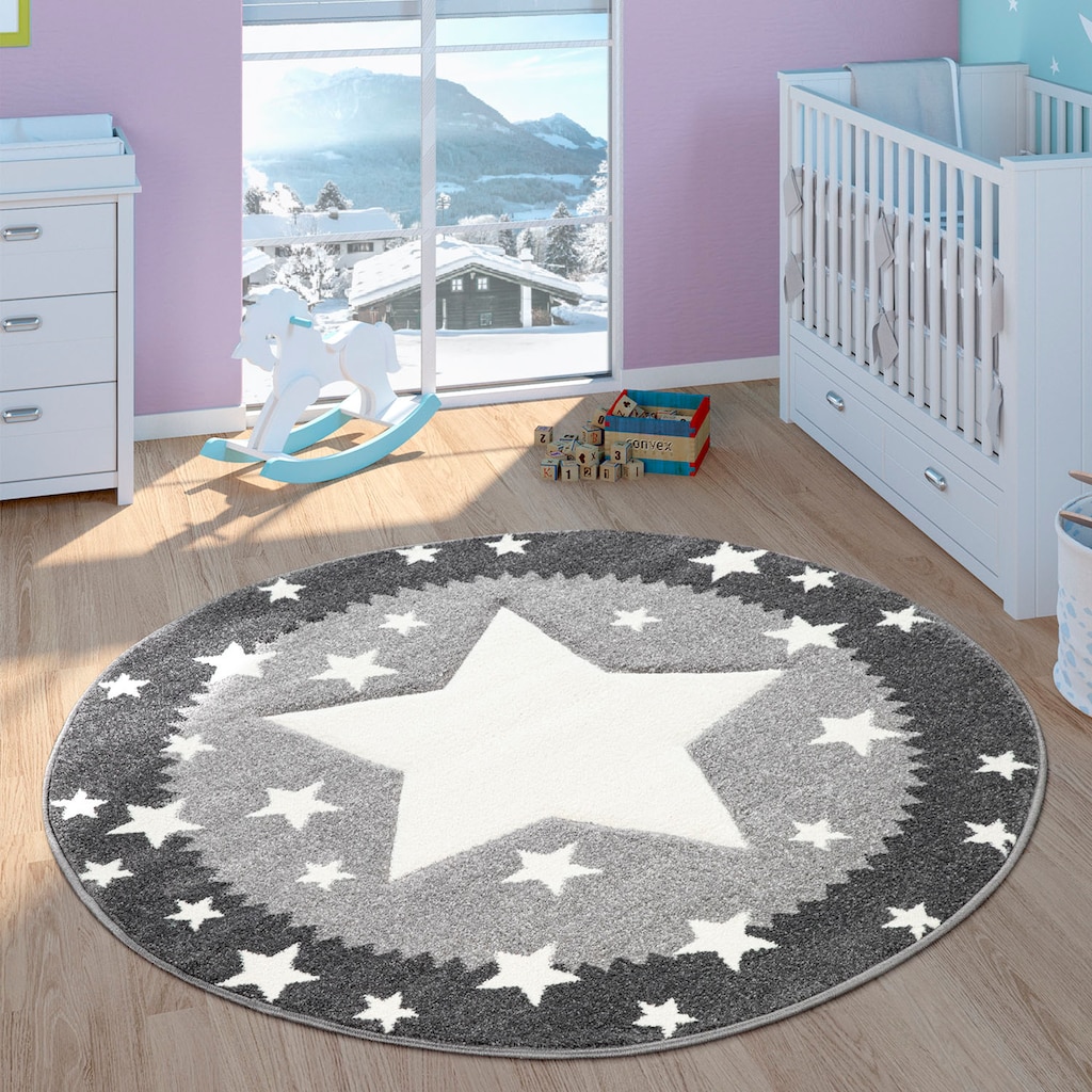 Paco Home Kinderteppich »Ela 398«, rund, 3D-Design, Motiv Sterne, Pastell-Farben, mit Bordüre, Kinderzimmer