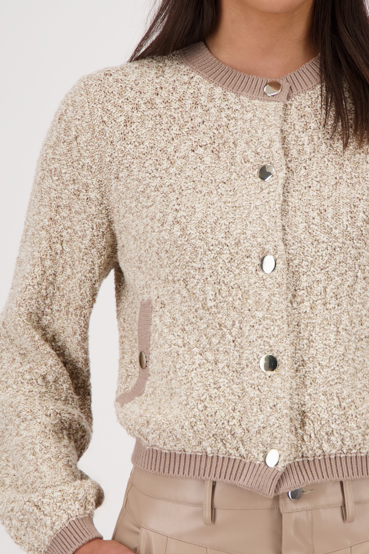 Monari Strickjacke »Jacke Strick Tweed«, Regular fit mit Rundhalsausschnitt mit Strickbund