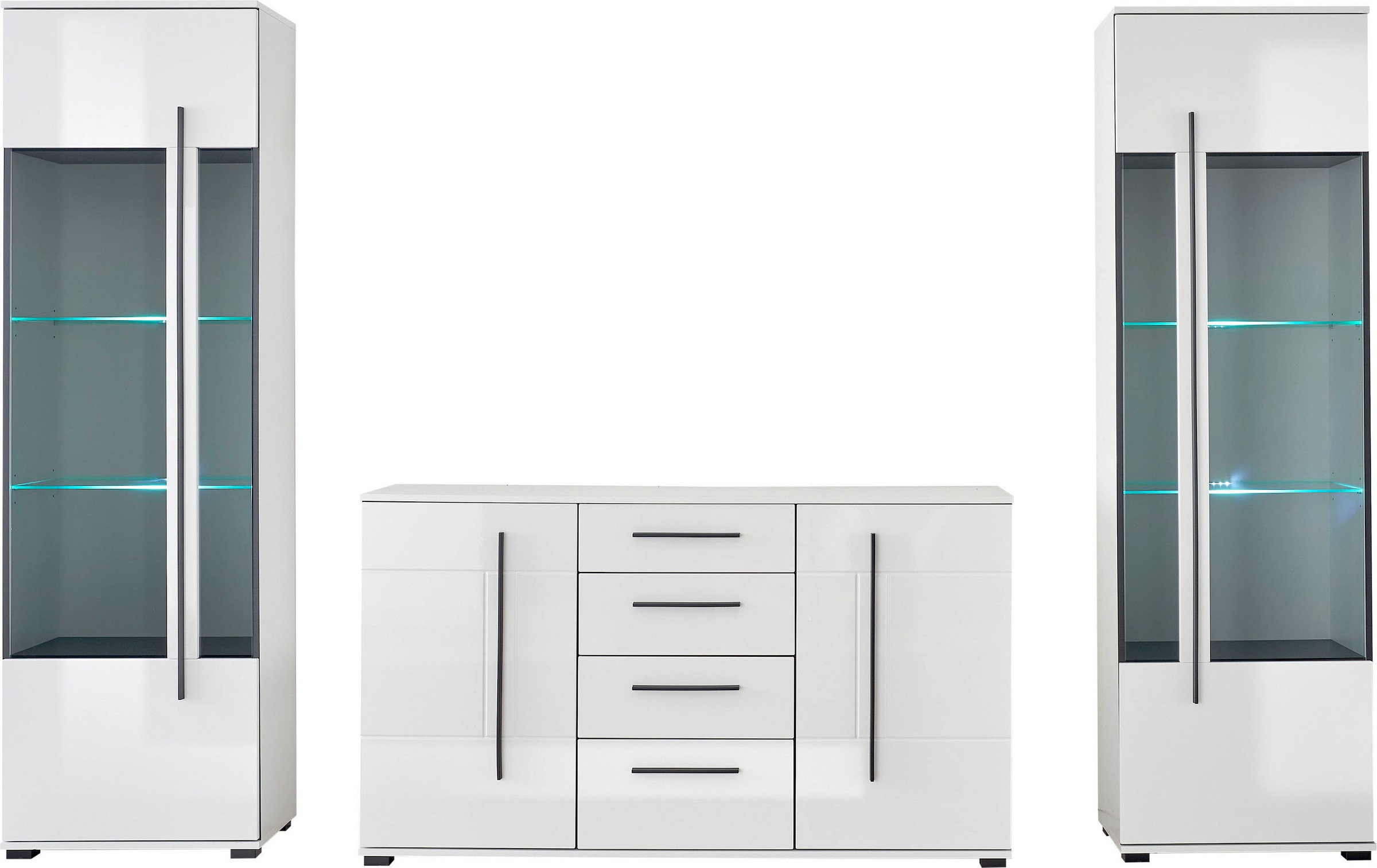 INOSIGN Wohnwand »Cantara, moderne Anbauwand, Wohnzimmer-Set, in Eiche Evoke oder Weiss«, (Set), enthält zwei Vitrinen und ein Sideboard