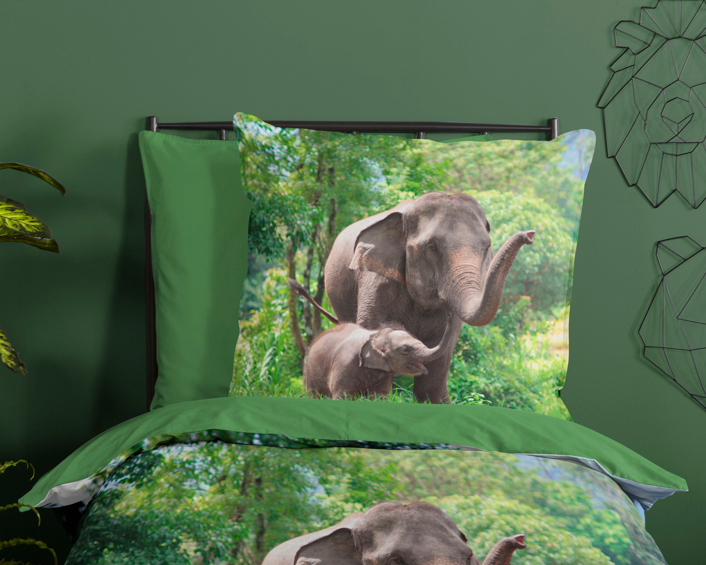 good morning Kinderbettwäsche »Elephants«, Baumwolle, 135x200, Reissverschluss, Wendeoptik, Kind, Elefant, Grün