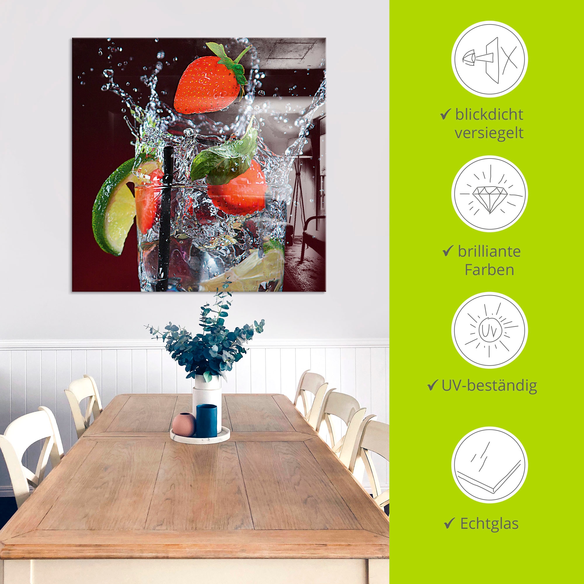 Artland Glasbild »Frischer Fruchtcocktail I«, Getränke, (1 St.), in verschiedenen Grössen