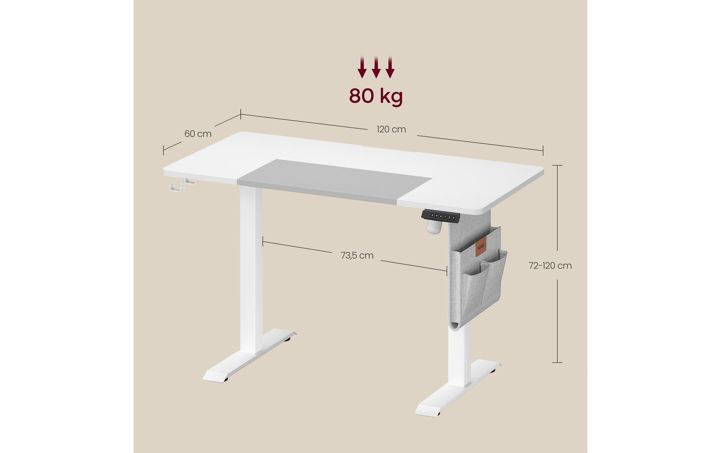 SONGMICS Schreibtisch »120 x 60 cm höhenverstellbar«
