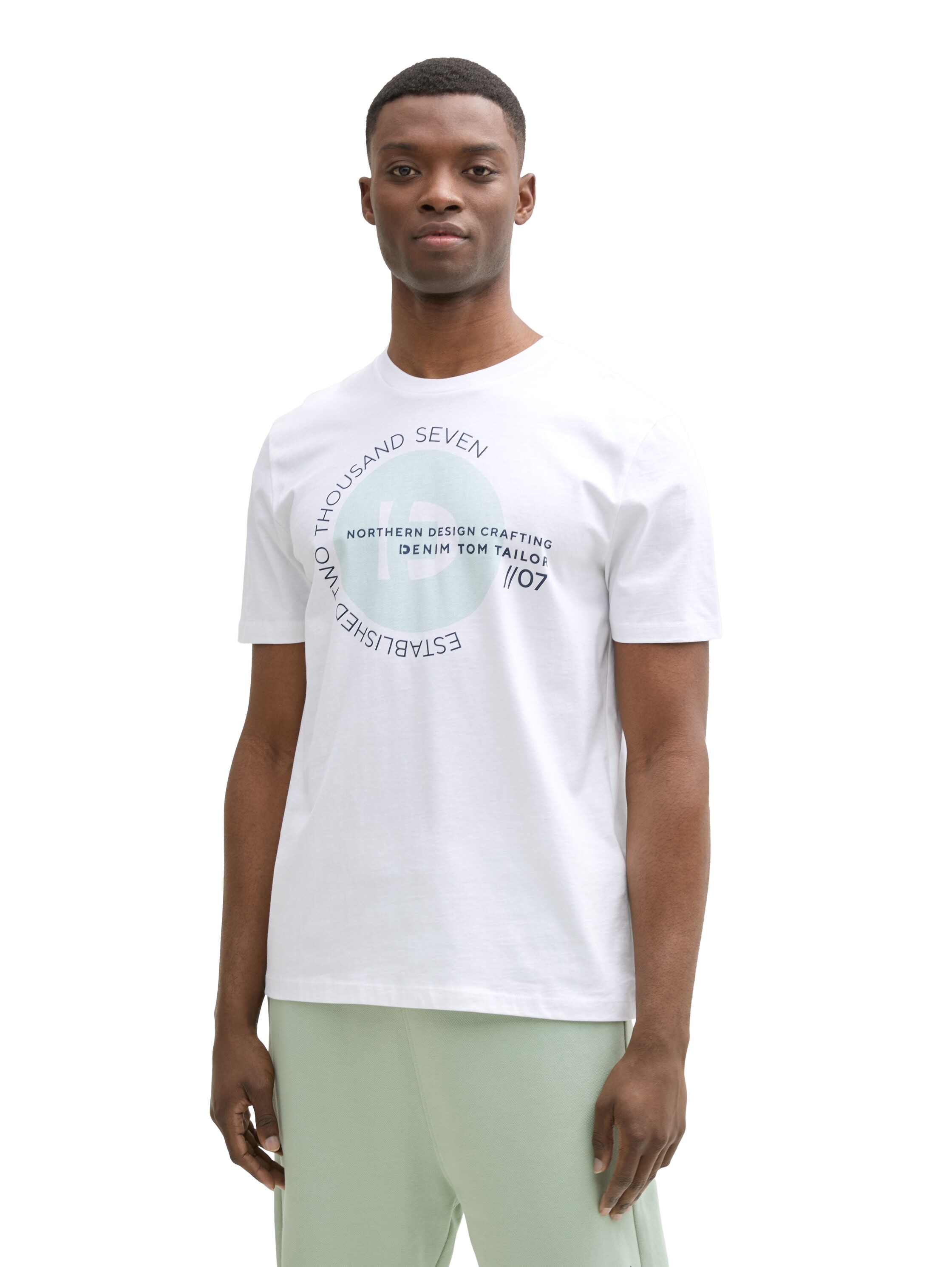 TOM TAILOR Denim Rundhalsshirt mit verschiedenen Logo Prints