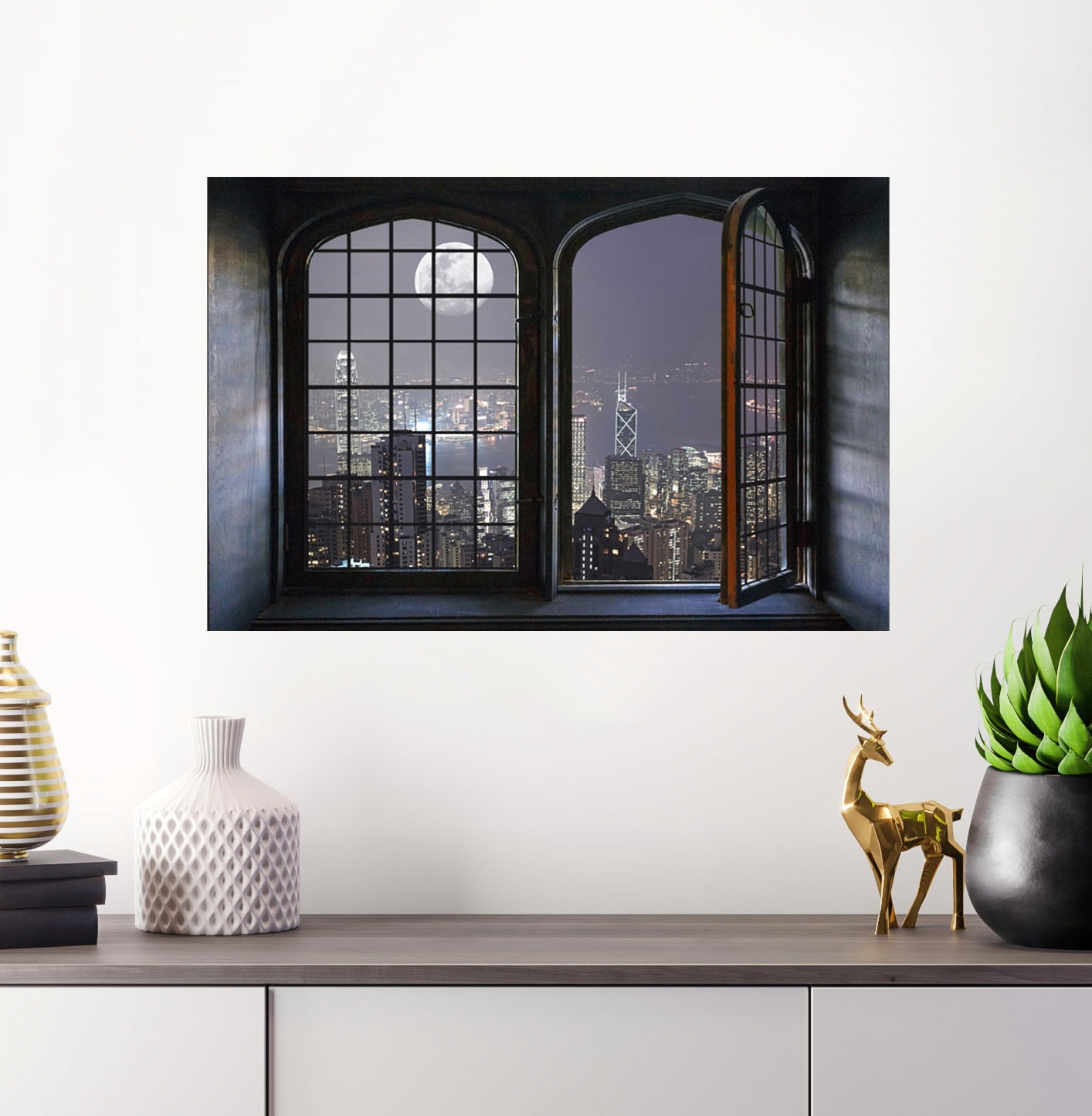 queence Wandsticker »Vollmond«, Wandsticker, Wandbild, selbstklebend, 3D, Fenster