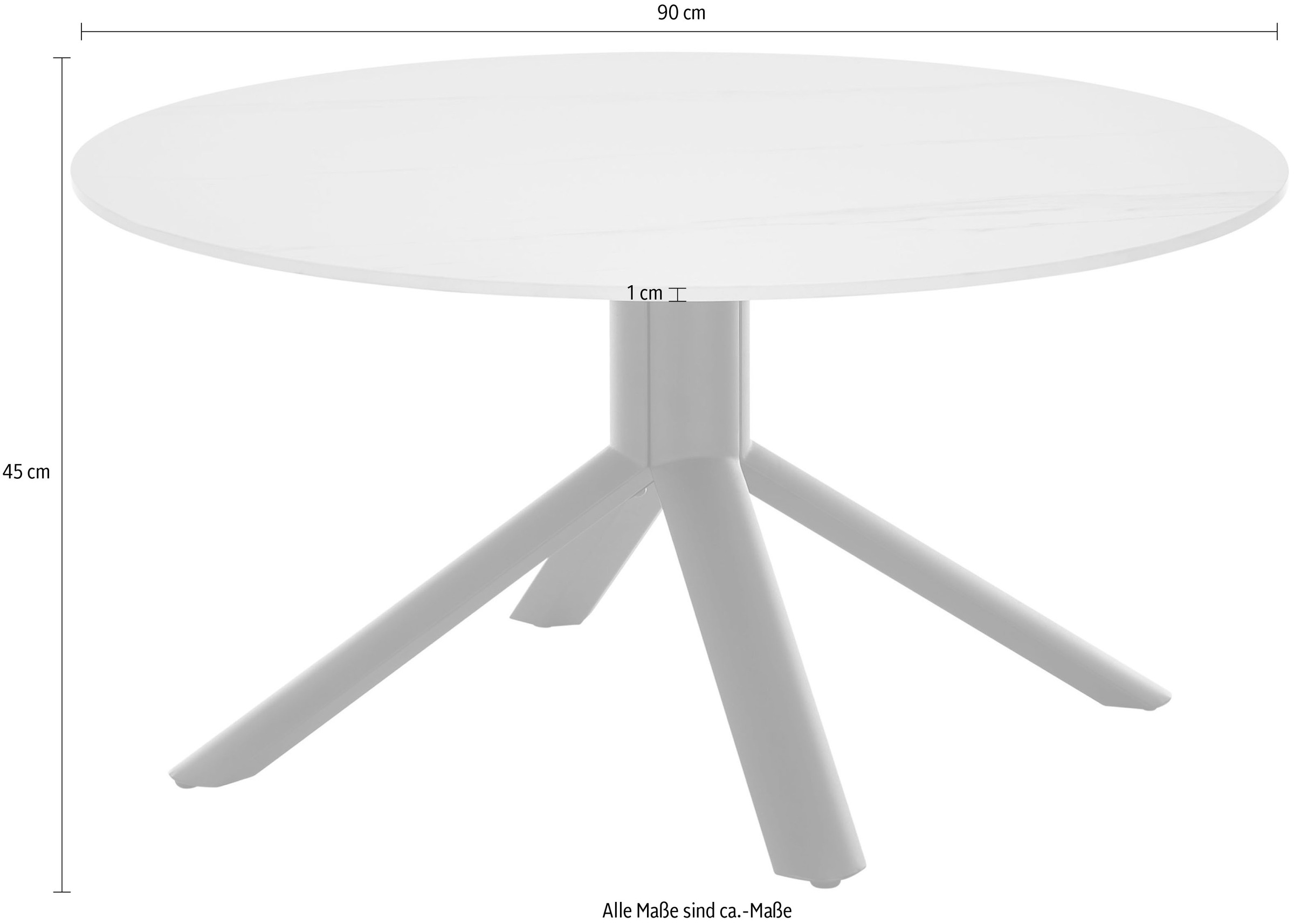 Stolkom Couchtisch »Joanna Esszimmertisch rund Keramik, Weiss marmoriert, BxH 90x45 cm«, Keramikoberfläche weiss marmoriert, 4-Fuss Gestell Schwarz matt