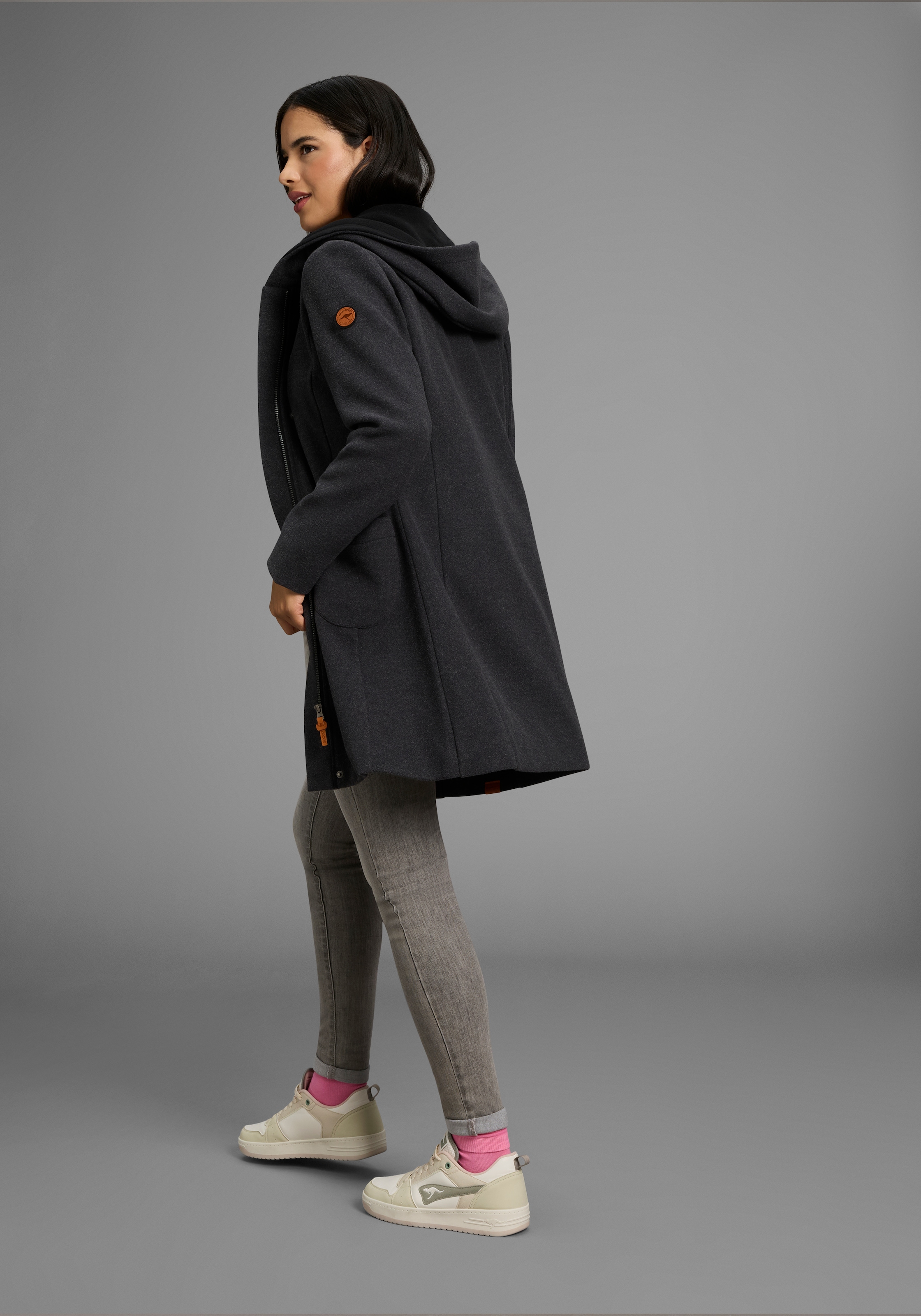 KangaROOS Kurzmantel, mit grosser Kapuze und mit Fleece gefüttert