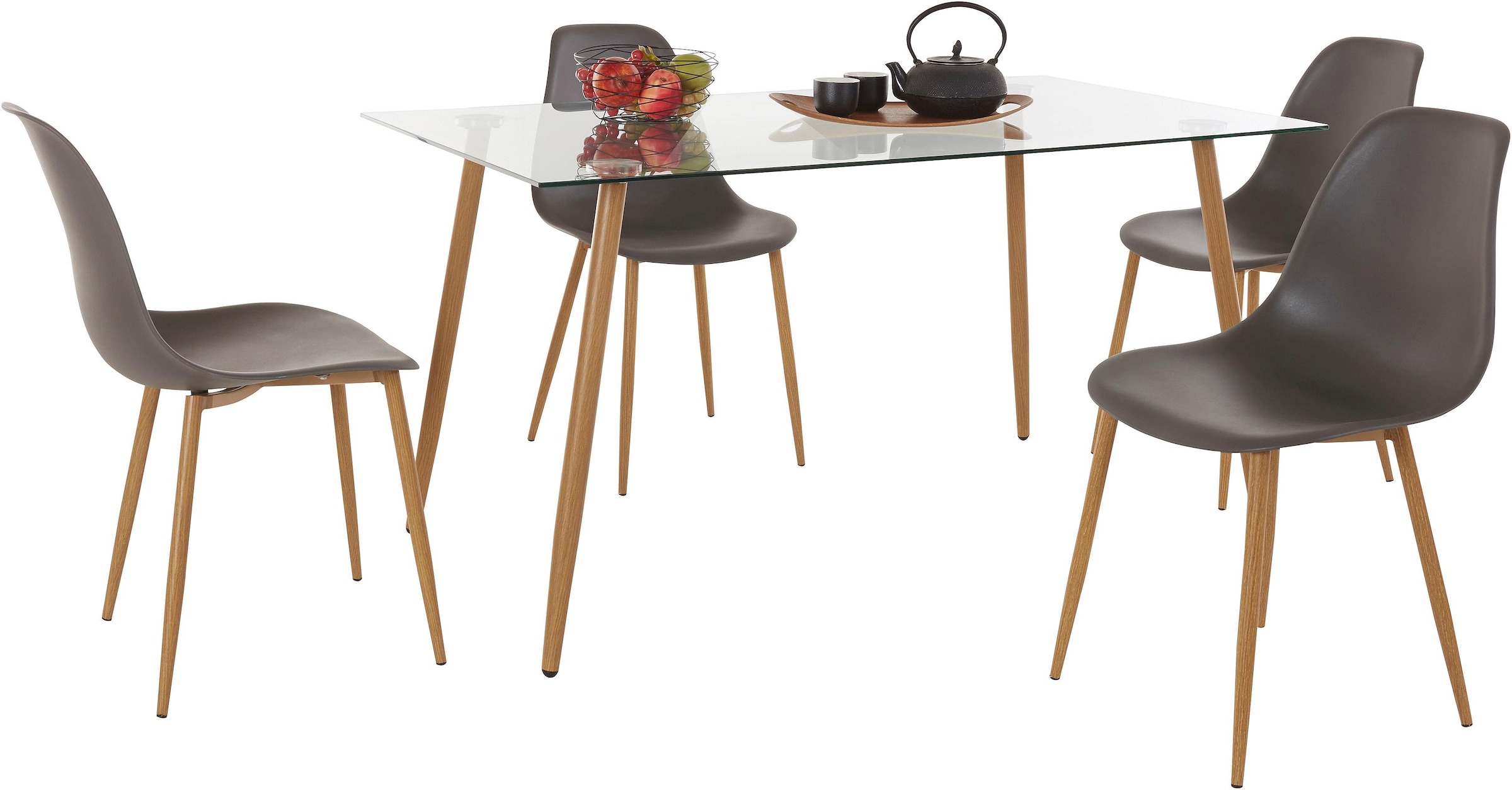 »Miller«, kaufen 5 | Eckiger Essgruppe INOSIGN (Kunststoffschale) Jelmoli-Versand online Stühlen (Set, mit 4 Glastisch tlg.),