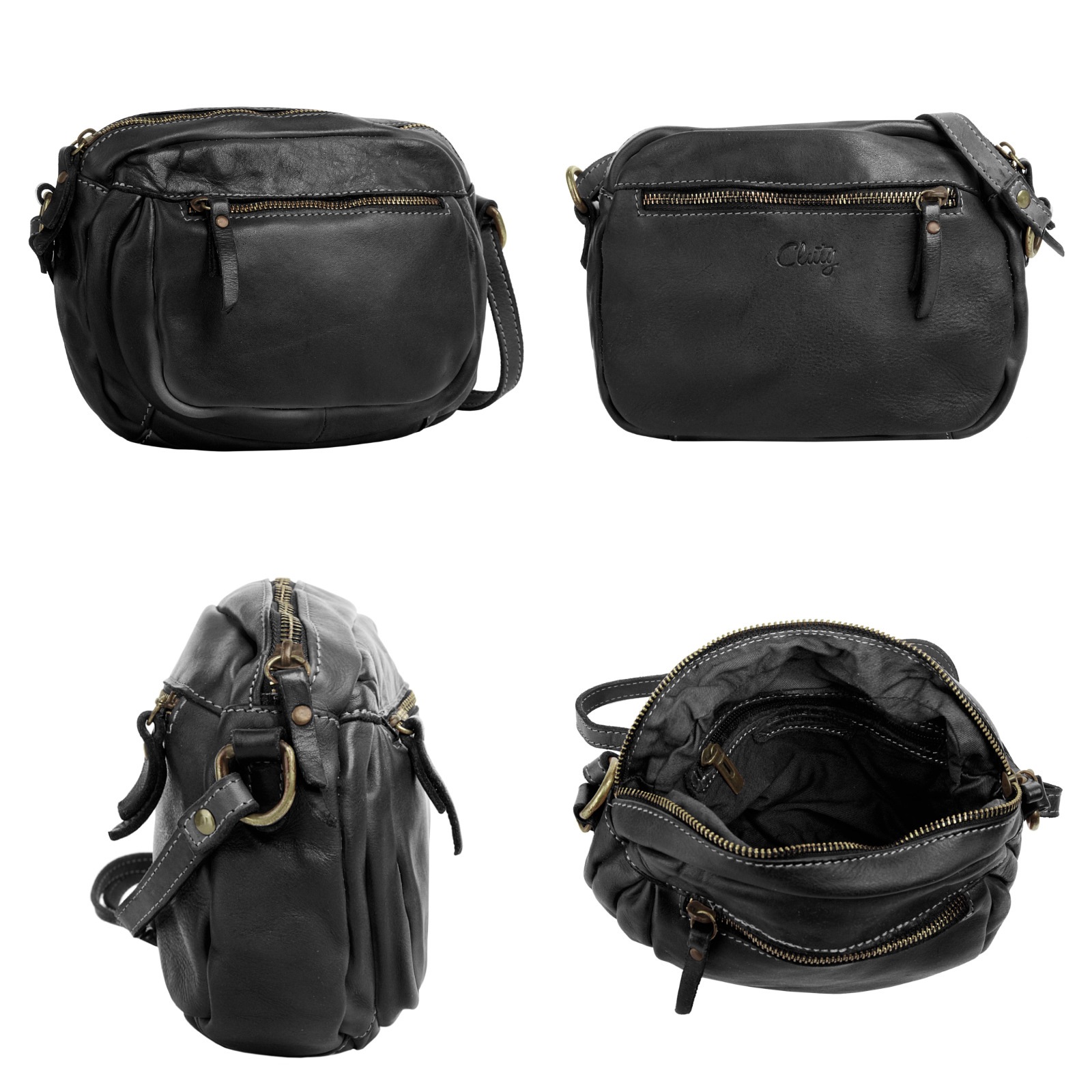 Cluty Umhängetasche, echt Leder, Made in Italy