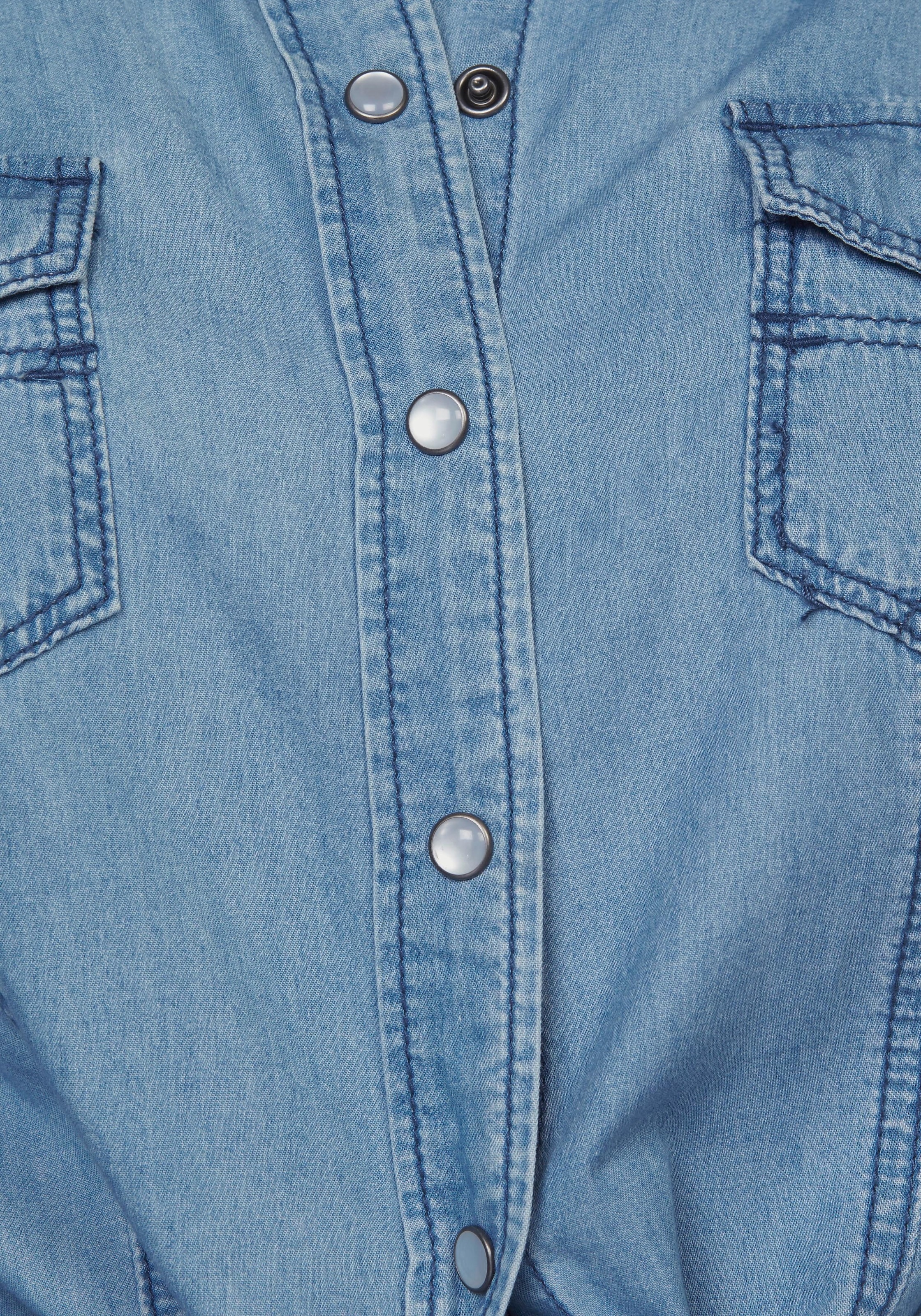 Arizona Jeansbluse »mit Druckknöpfen in Perlmuttoptik«, und Krempelärmeln