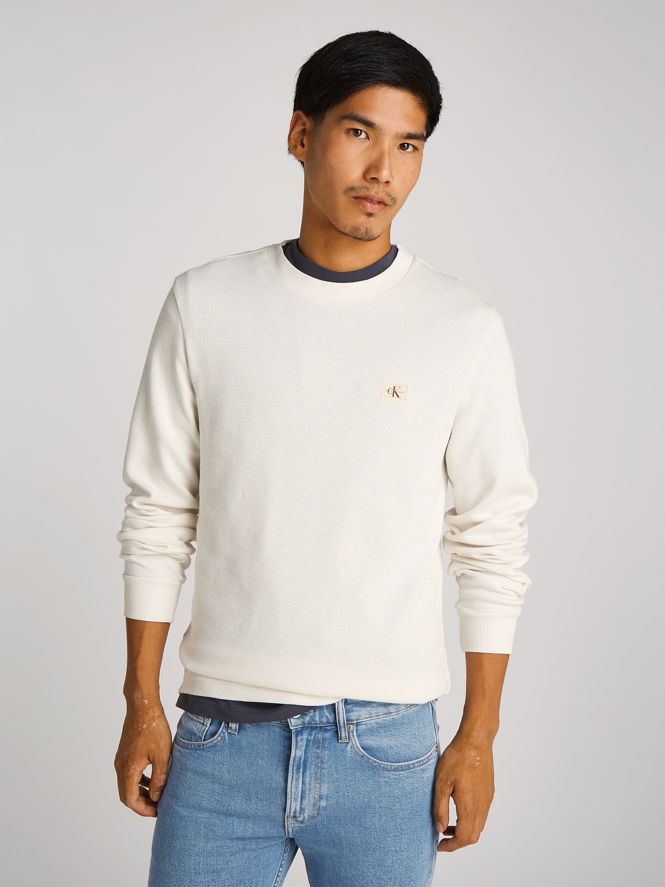 Calvin Klein Jeans Langarmshirt »WOVEN LABEL WAFFLE LS TEE« Logodruck