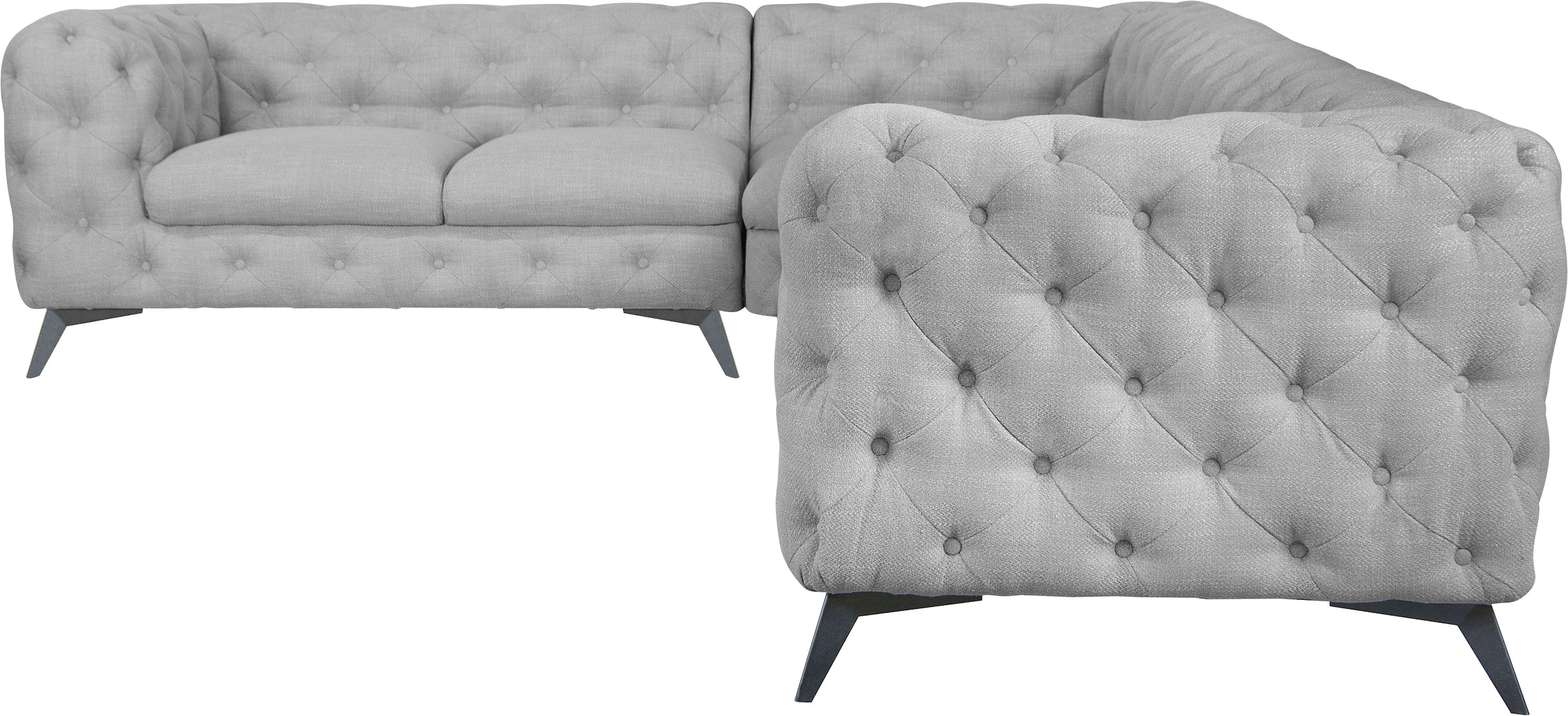 Leonique Chesterfield-Sofa »Ecksofa GLYNIS L-Form mit Wellenunterfederung, Masse B/T/H 323/264/75cm«, aufwändige Knopfheftung, moderne Chesterfield Optik, Fussfarbe wählbar