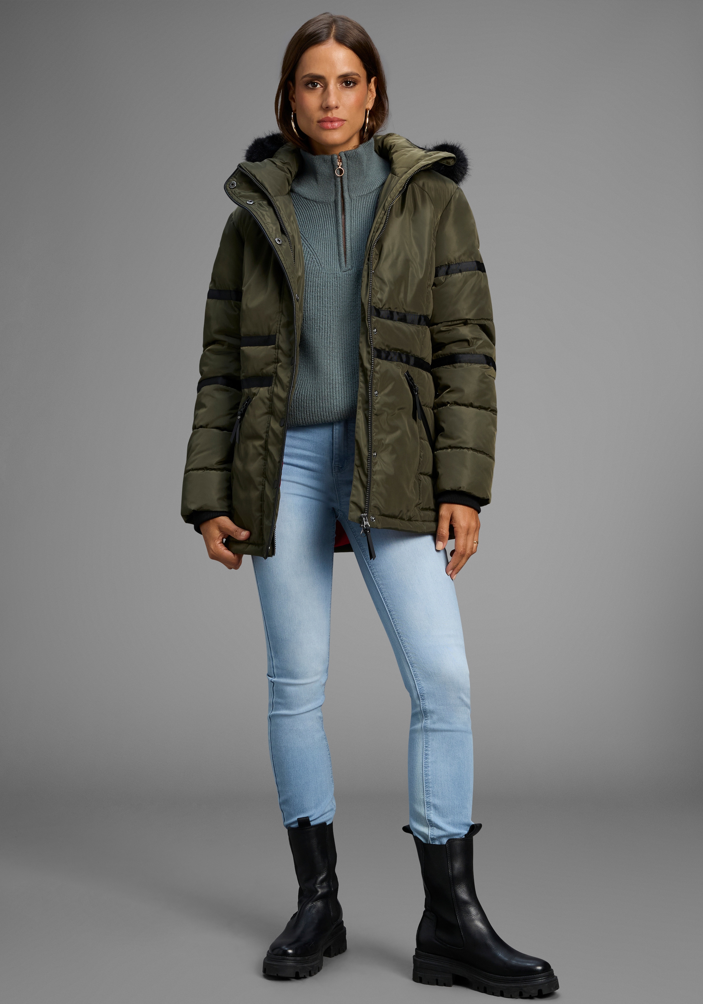 Laura Scott Winterjacke, mit Kapuze, mit abnehmbarer Kapuze und Fellimitat