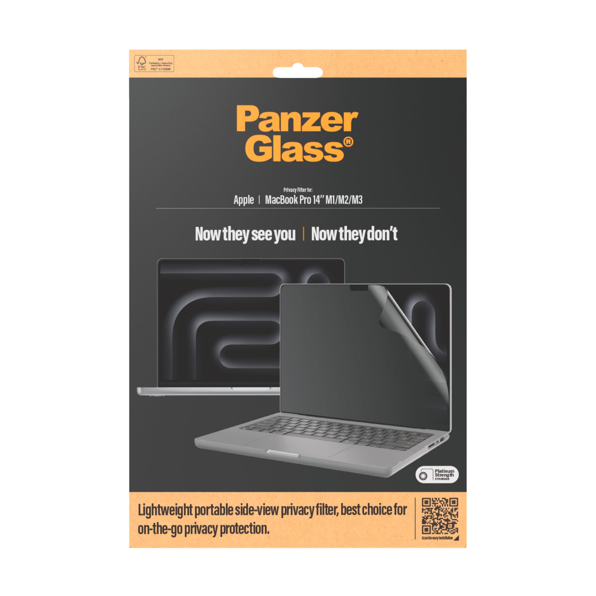 CARE by PanzerGlass Displayschutzfolie »Privacy Filter Screen Protector«, für Apple MacBook Pro 14 (M1/M2/M3/M4), Displayschutz, Schutzfolie, Blickschutz, kratz- & stossfest