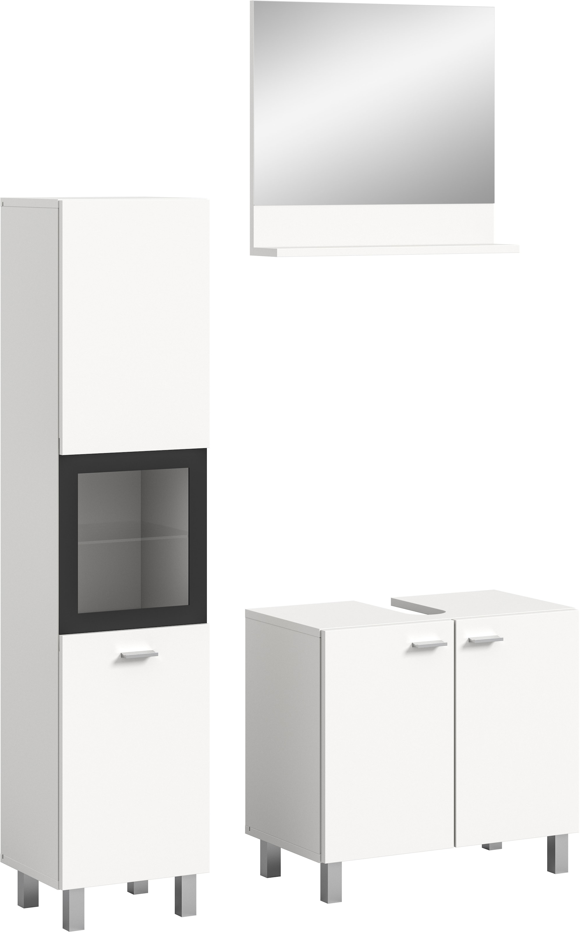 welltime Badmöbel-Set »Tampa, Breite 102cm, 3-teilig«, (3 St.), Waschbeckenunterschrank, Spiegel, Hochschrank