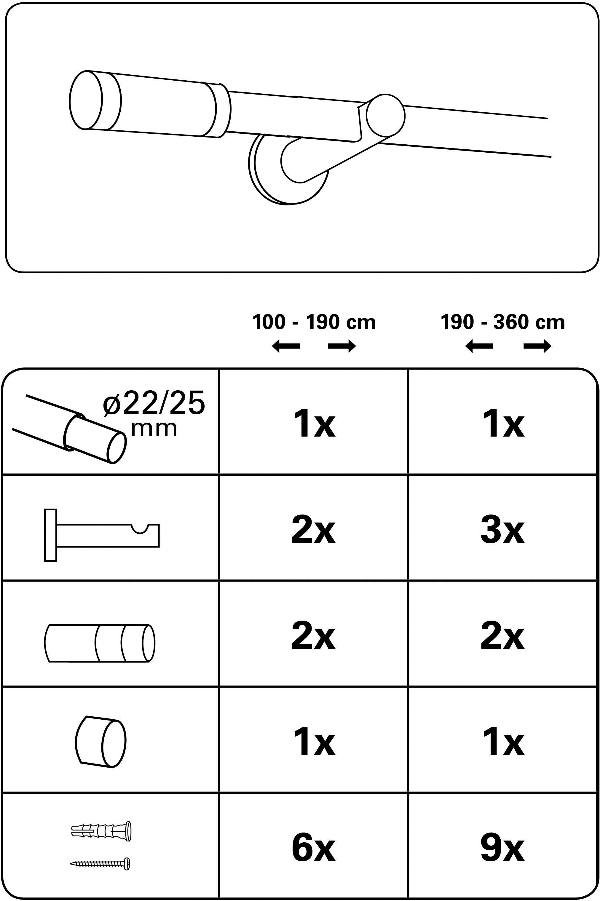 GARDINIA Gardinenstange 1-Lauf Metall »Gardinenstangen Set 1 mm«, 22/25 bestellen läufig- online läufig, | Jelmoli-Versand ausziehbar
