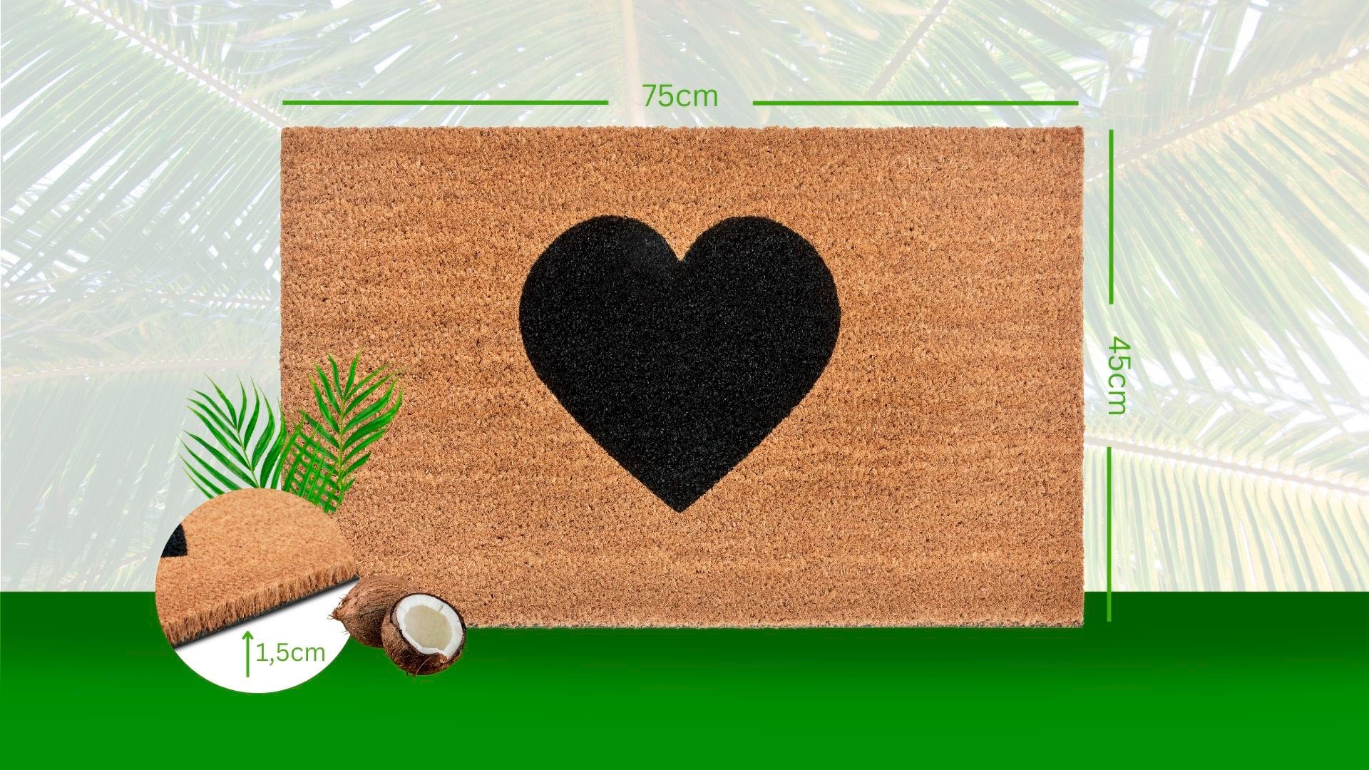 HANSE Home Fussmatte »Mix Mats Kokos Heart, Türmatte«, rechteckig, 15 mm Höhe, Kokos, Schmutzfangmatte, Outdoor, Rutschfest, Innen, Kokosmatte, Flur