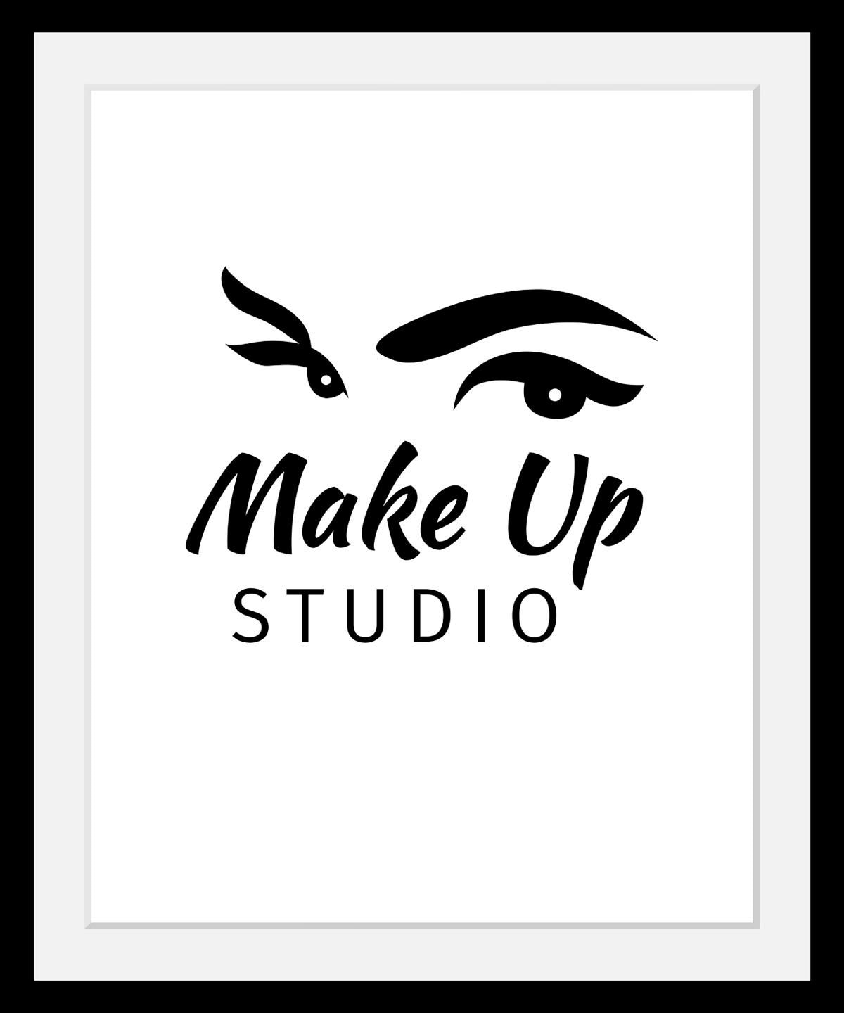 queence Bild "Make up Studio" Fashion  Frau  Motivationsbilder  Schriftzug  Schwarz-Weiss HD Premium Poster-Druck inkl. Holzrahmen