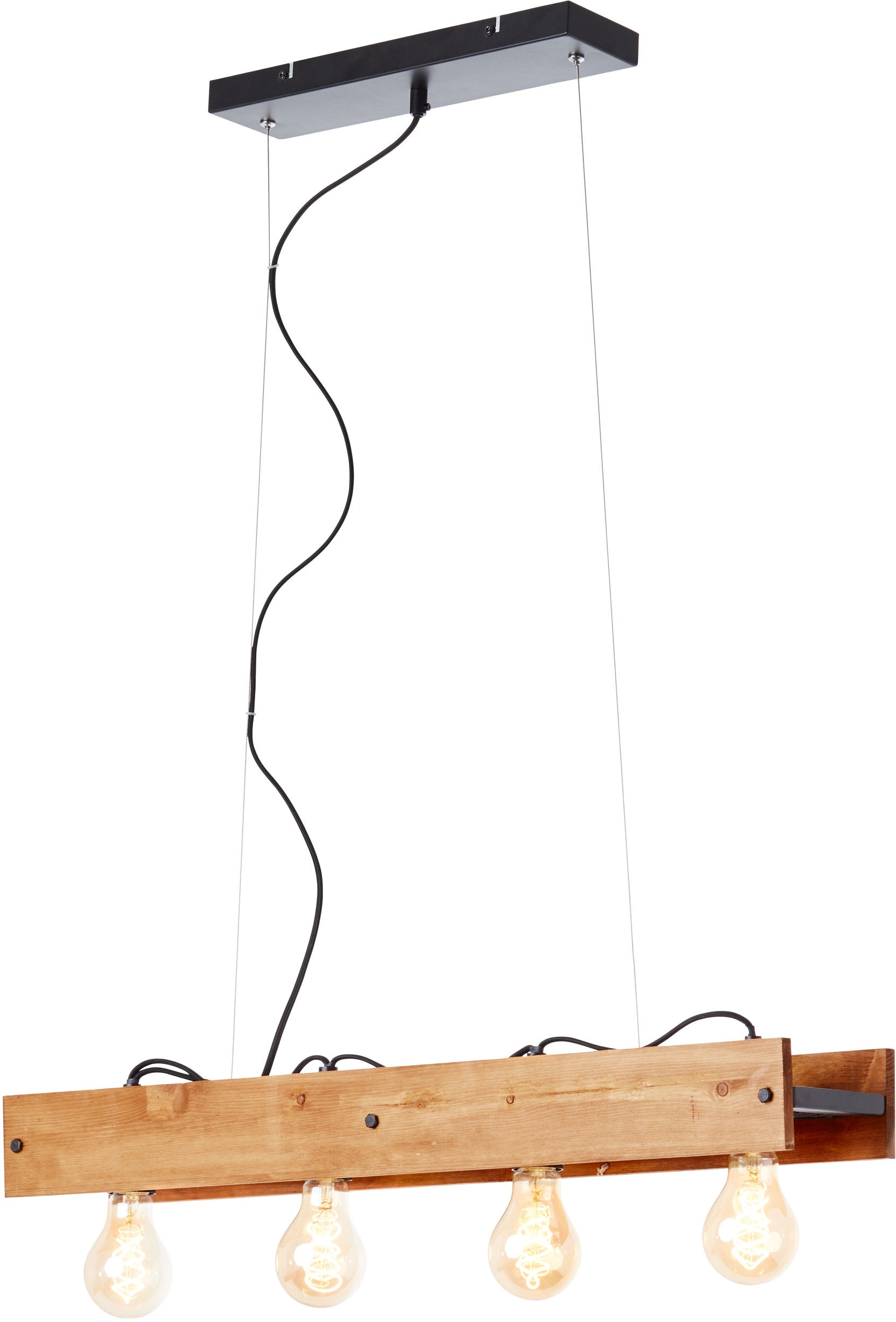Brilliant Pendelleuchte »Calandra«, 4 flammig, Leuchtmittel E27 ohne Leuchtmittel, 150 cm Höhe, 75 cm Breite, 4 x E27, Metall/Holz, schwarz/holz