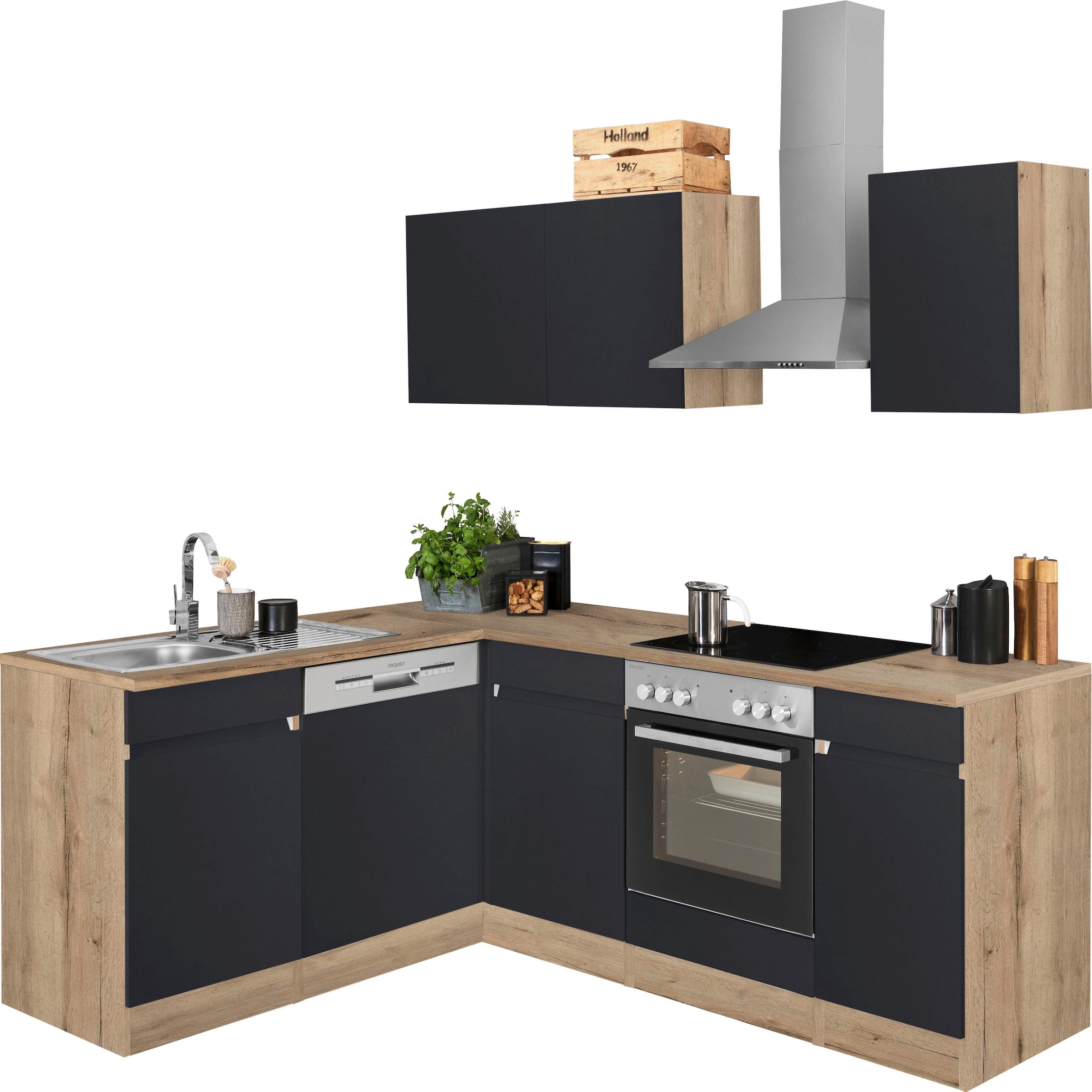 OPTIFIT Winkelküche »Roth«, Stellmasse 210x175 cm,wahlweise mit E-Geräten, Push-to-Open-Funktion