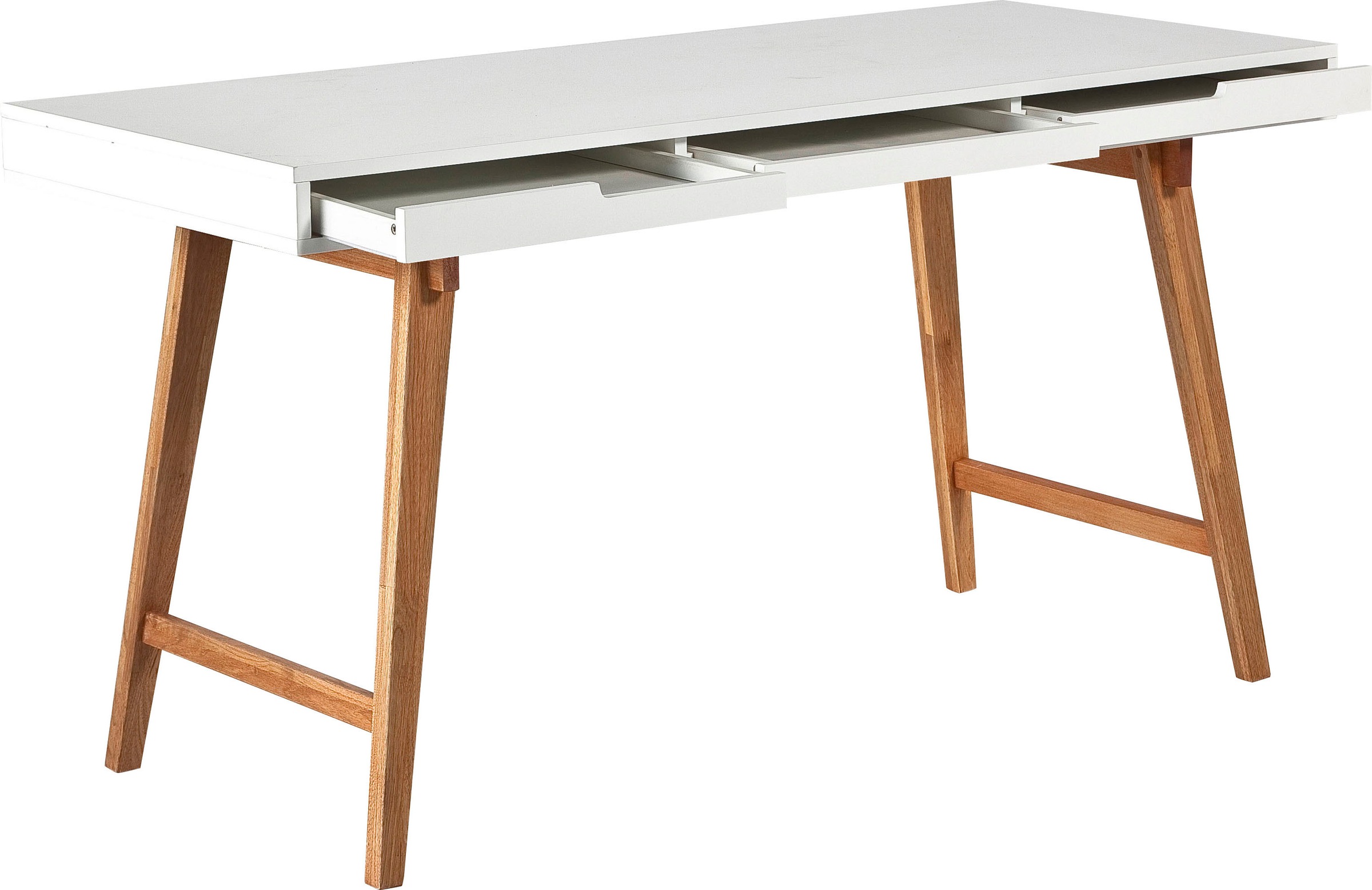 MCA furniture Schreibtisch »Anneke L«, weiss matt lackiert, Gestell Massivholz buchefarben, Breite 140 cm