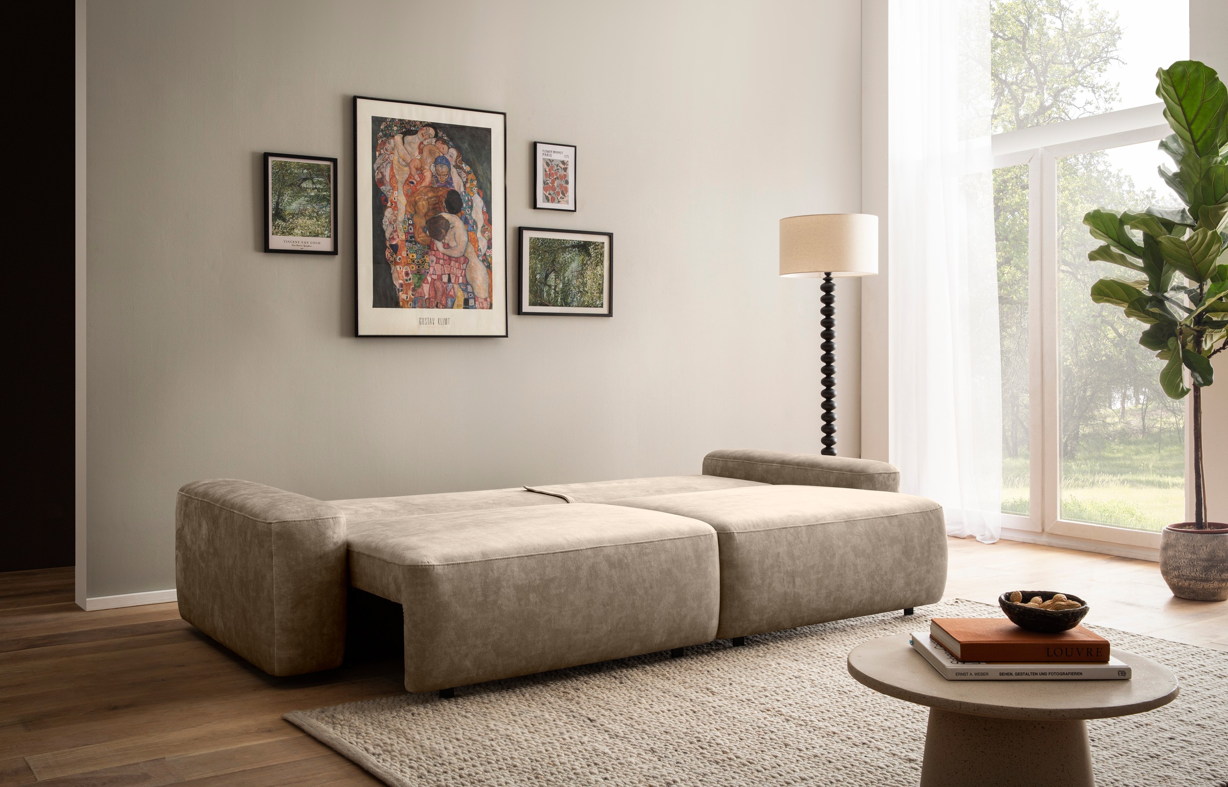 INOSIGN 3-Sitzer »TORGE (257cm), Sofa,Schlafsofa in Cord, Samtvelours, Struktur fein«, rundes Design, Schlaffunktion u. Bettkasten, Liegefläche: 135/200 cm