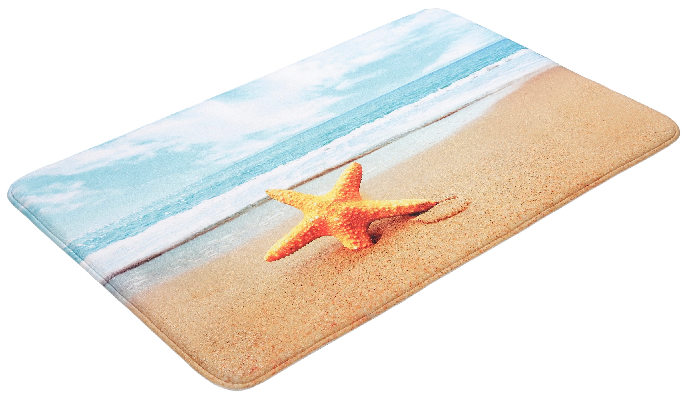 my home Badematte »Seestern«, rutschhemmend beschichtet-Memory Schaum, fussbodenheizungsgeeignet-schnell trocknend-strapazierfähig, Badteppich, Naturmotiv, Strand, Badematten auch als Set erhältlich