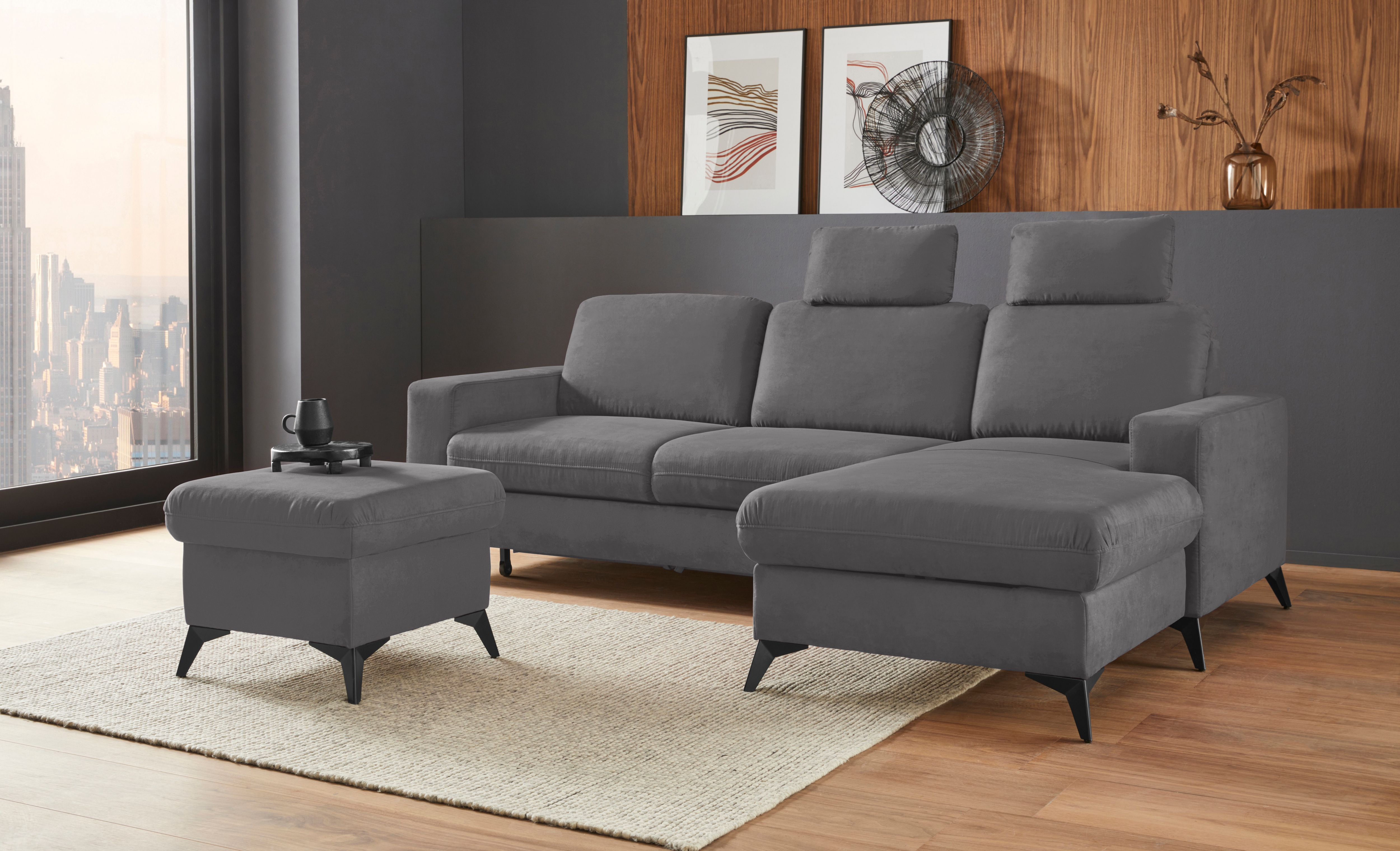 Home affaire Ecksofa "Lolland L-Form" Wahlweise mit Schlaffunktion und Bettkasten, Federkern
