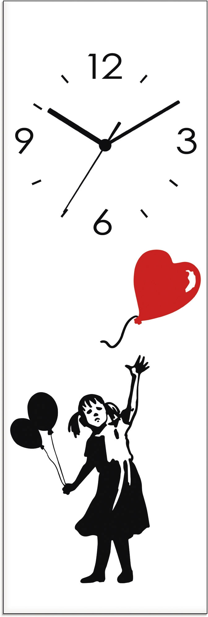 Artland Wanduhr "Glasuhr Silhouette Mädchen Ballon Herz" wahlweise mit Quarz- oder Funkuhrwerk, lautlos ohne Tickgeräusche
