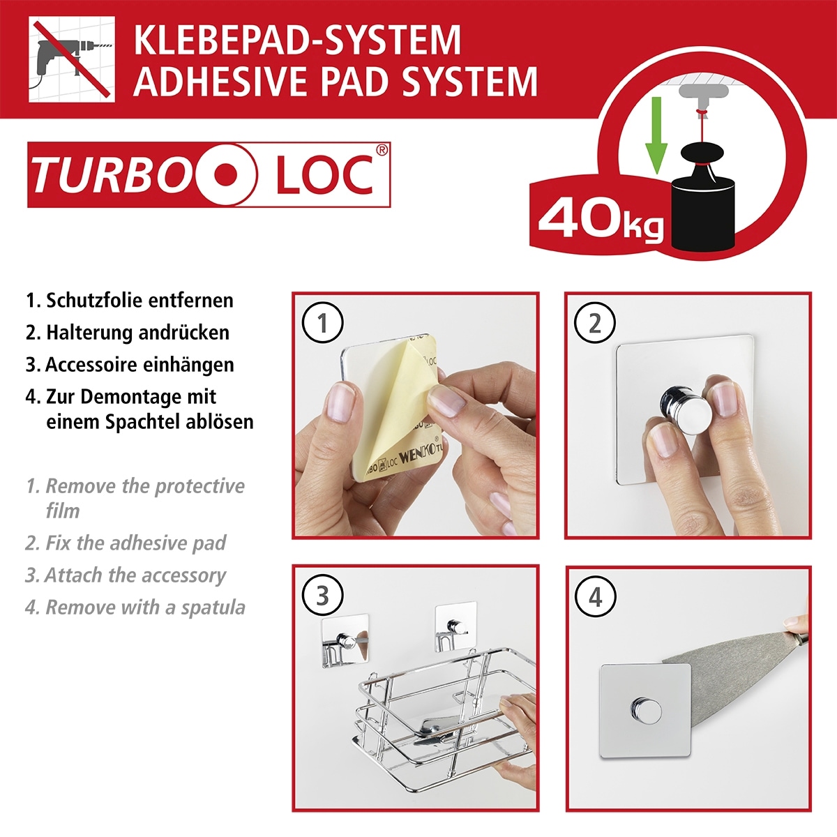 WENKO WC-Garnitur »Turbo-Loc Preisen Bohren Quadro«, St., aus günstigen Kunststoff-Edelstahl, 1 | ohne zu Jelmoli-Versand kaufen
