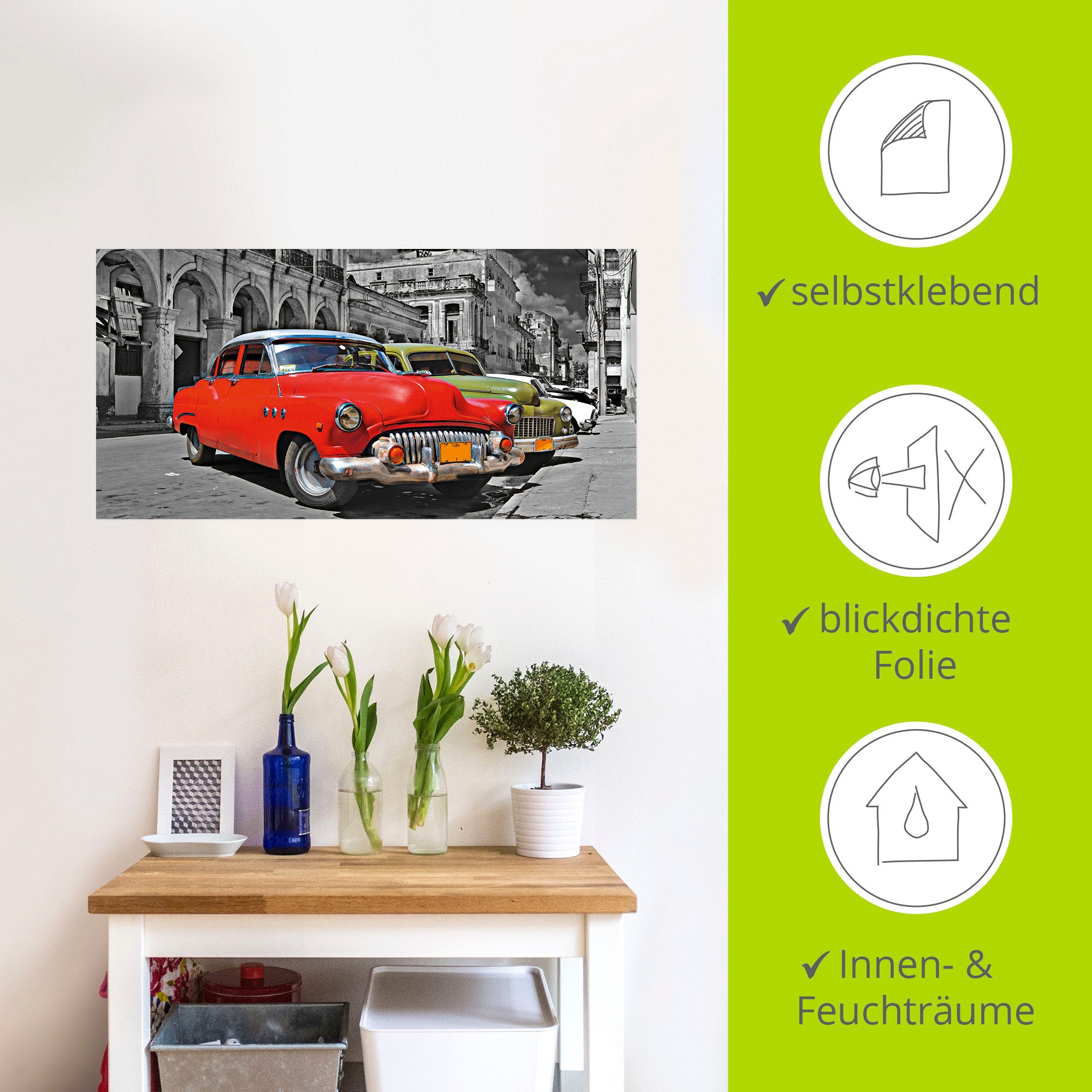 Artland Wandbild »Ansicht von bunten Havanna Autos«, Auto, (1 St.), als Alubild, Outdoorbild, Leinwandbild, Wandaufkleber, versch. Grössen