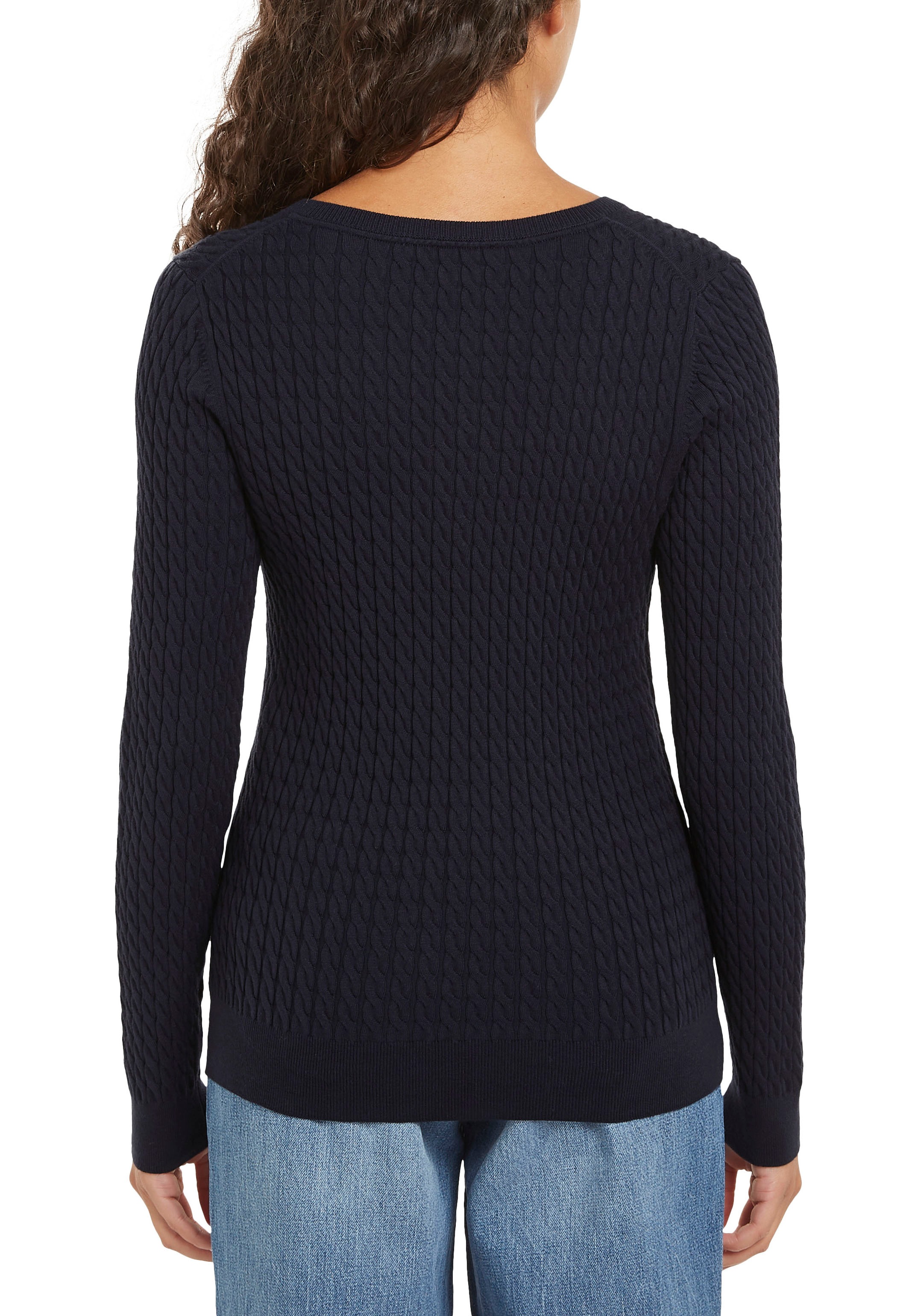 Tommy Hilfiger Strickpullover »CO CABLE V-NK SWEATER«, mit Zopfmuster