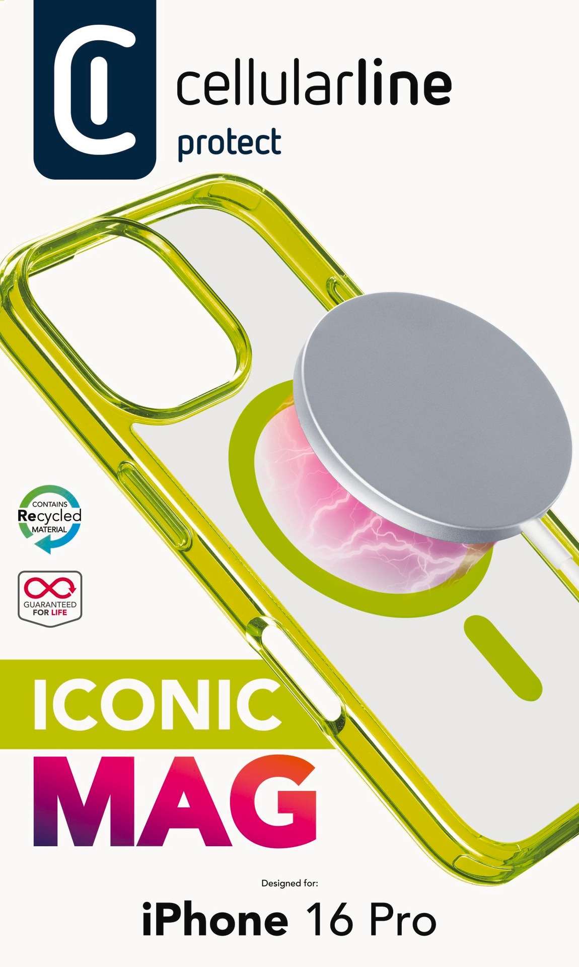 Cellularline Handyhülle »Iconic MAG MagSafe Case für Apple iPhone 16 Pro«, Backcover, Schutzhülle, Handyschutzhülle, Case, Schutzcase, stossfest