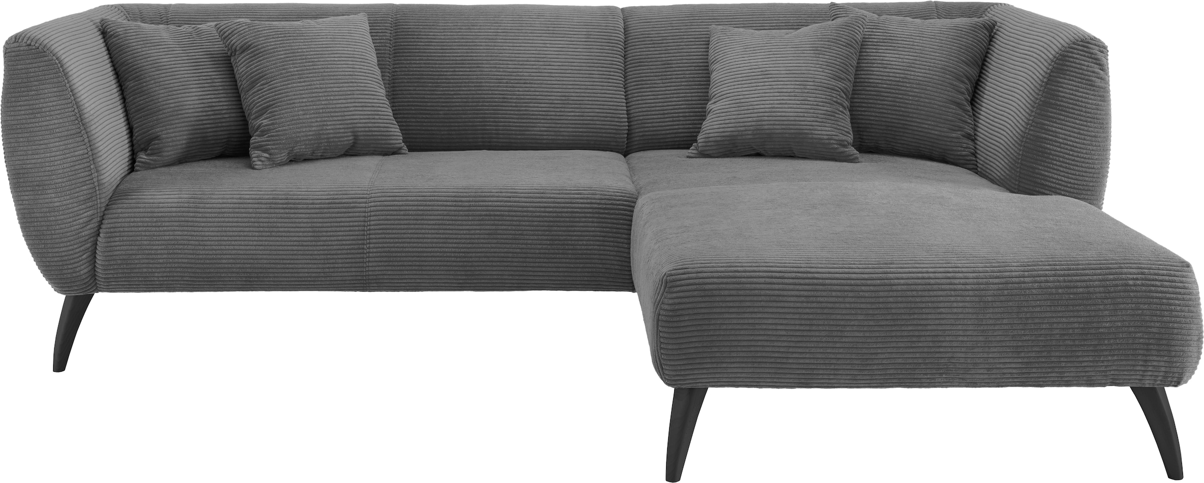 INOSIGN Ecksofa »Colori Polstermöbel mit zeitlos eleganter Rückenführung. L-Form«, Holzfussfarbe wählbar, inkl. 4x Zierkissen