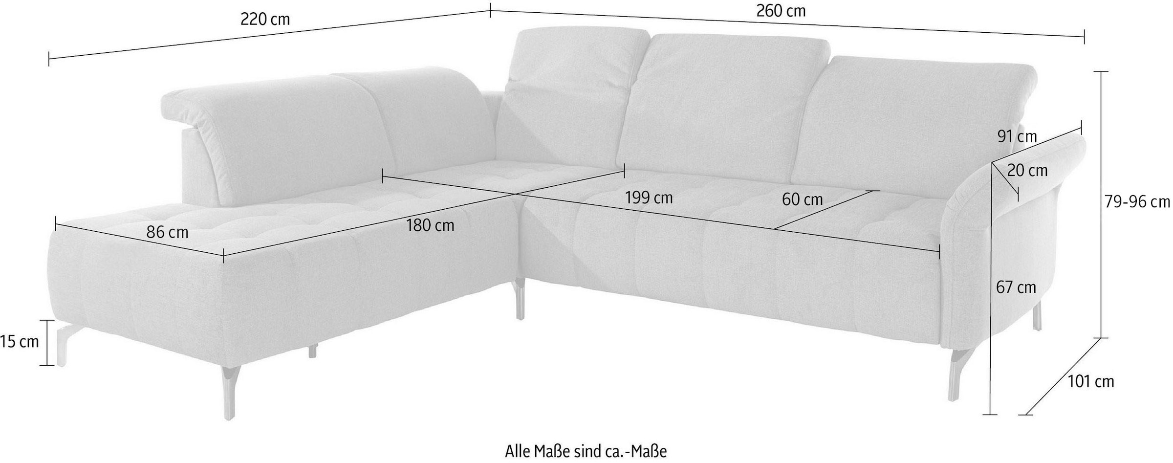 INOSIGN Ecksofa »Fresh L-Form«, Federkern, wahlweise Kopfteilverstellung und motorischer Vorziehsitz