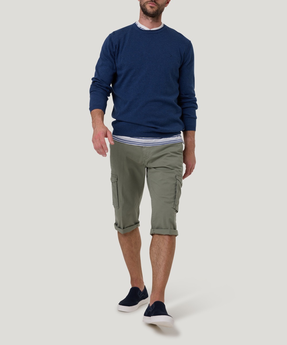 Pioneer Authentic Jeans Rundhalspullover, Ausschnitt mit Rollkante, Aussennähte