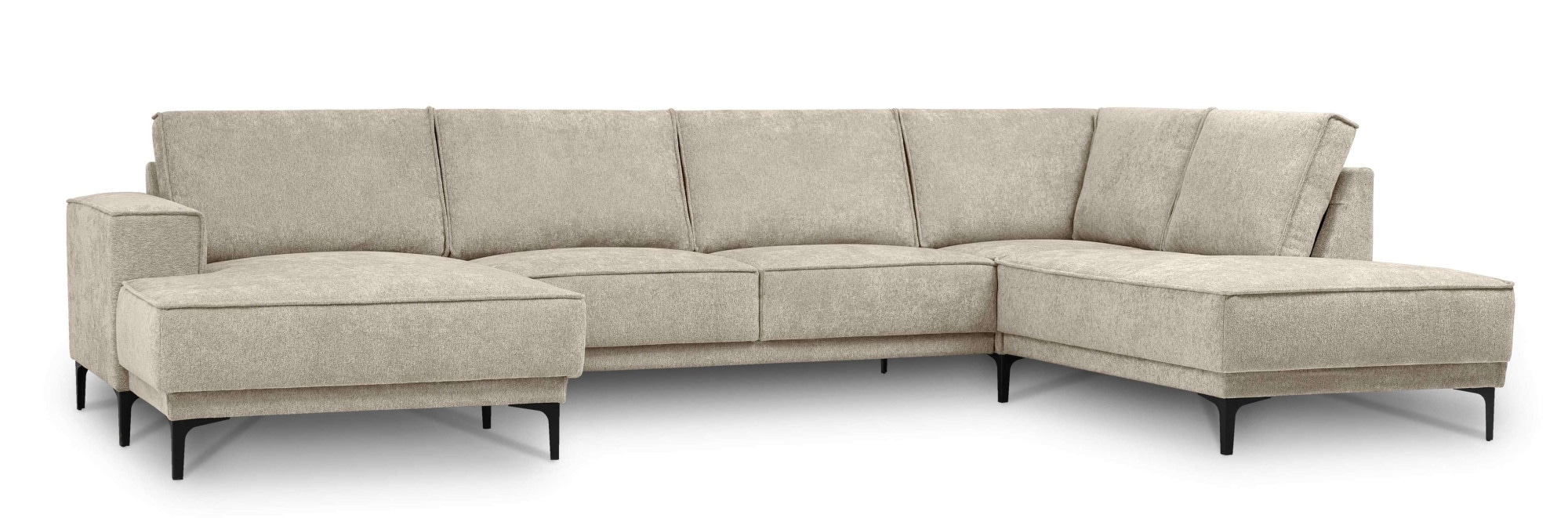 Places of Style Wohnlandschaft »XXL Sofa Oland, Struktur, Flachgewebe, Luxus-Microfaser, Boucle«, U-Form, 345 cm, Wellenunterfederung, Skandi-Design, Metallfüsse