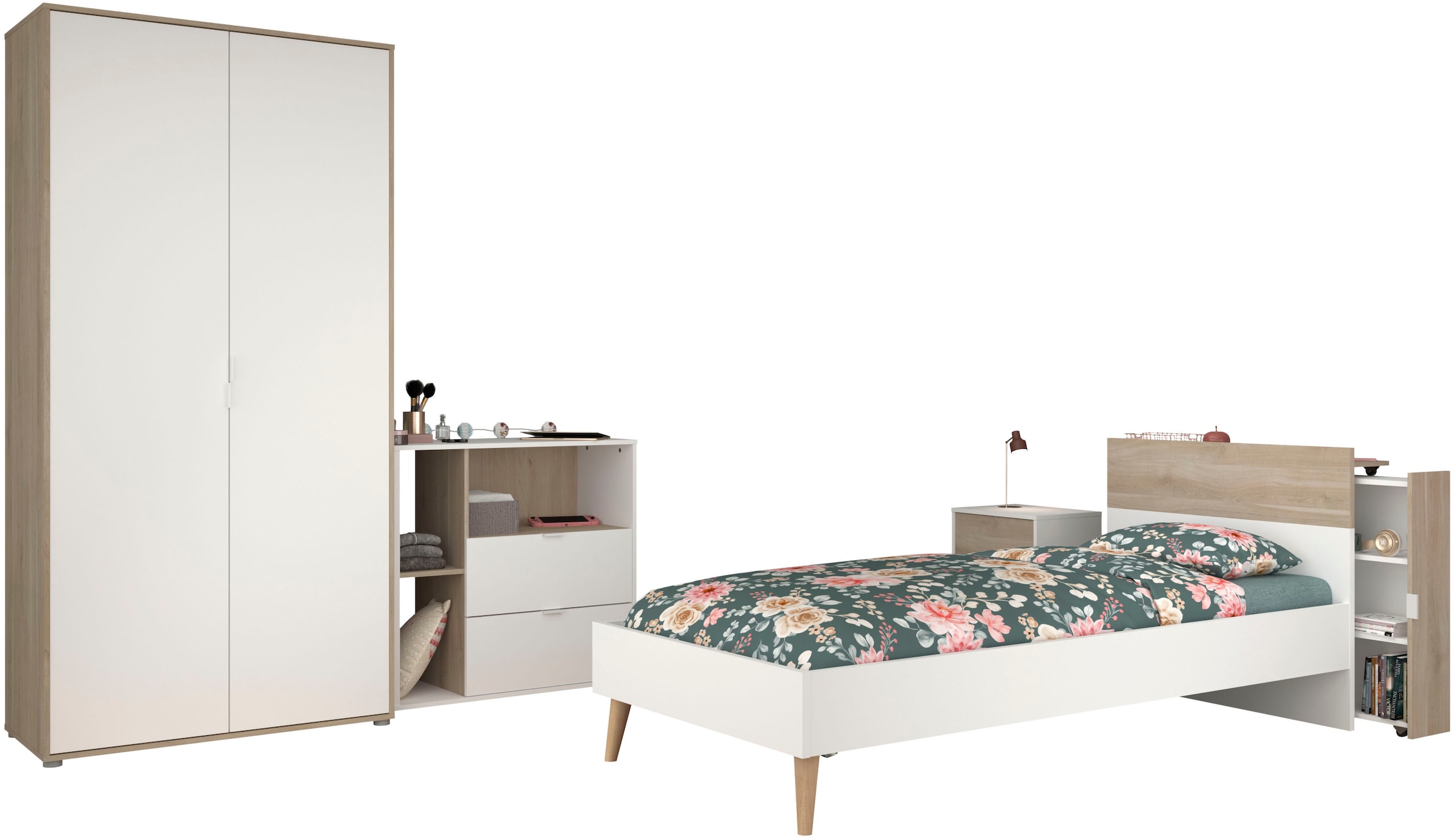 Parisot Jugendzimmer-Set »Aalborg 2«, (Set, 4 tlg.), ausziehbares Regal am Bett, viel Stauraum, tolle Optik