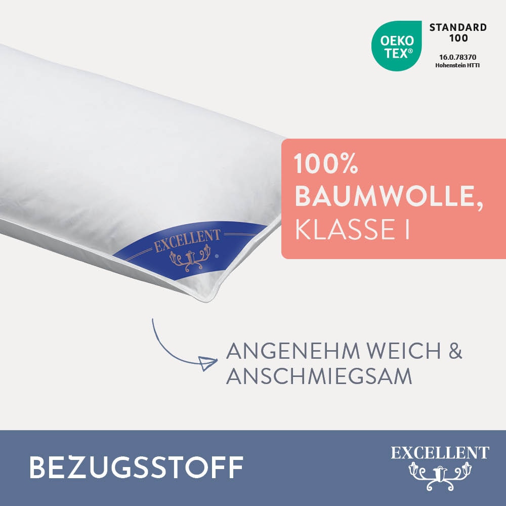 Excellent 3-Kammer-Kopfkissen »Wien«, Füllung: 60% Daunen / 40% Federn (Aussenkammern) und 100% Federn (Innenkammer), Bezug: 100% Baumwolle, (1 St.), Kopfkissen in 40x80 und 80x80 erhältlich