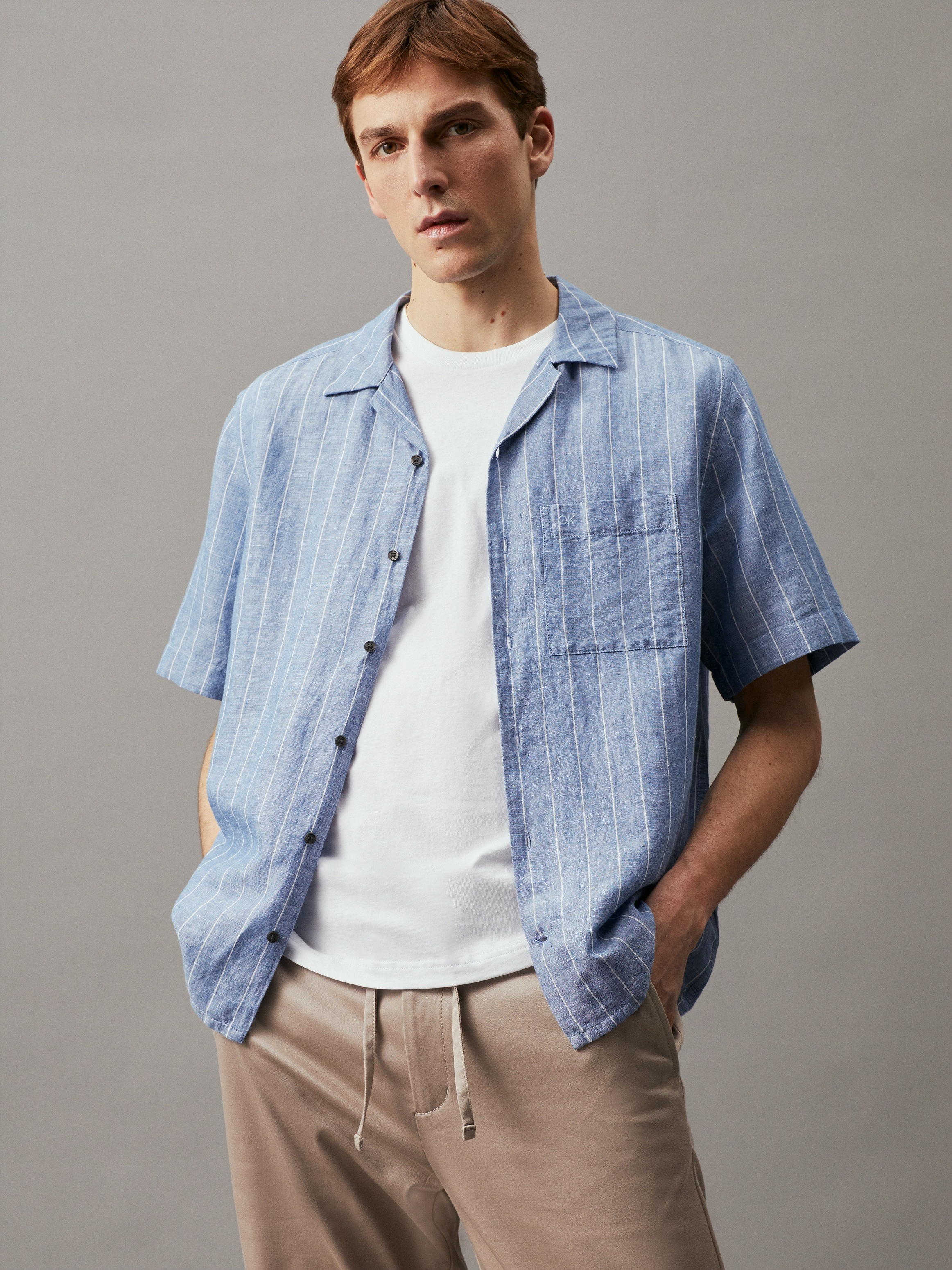 Calvin Klein Kurzarmhemd »LINEN COTTON STRIPE S/S SHIRT«